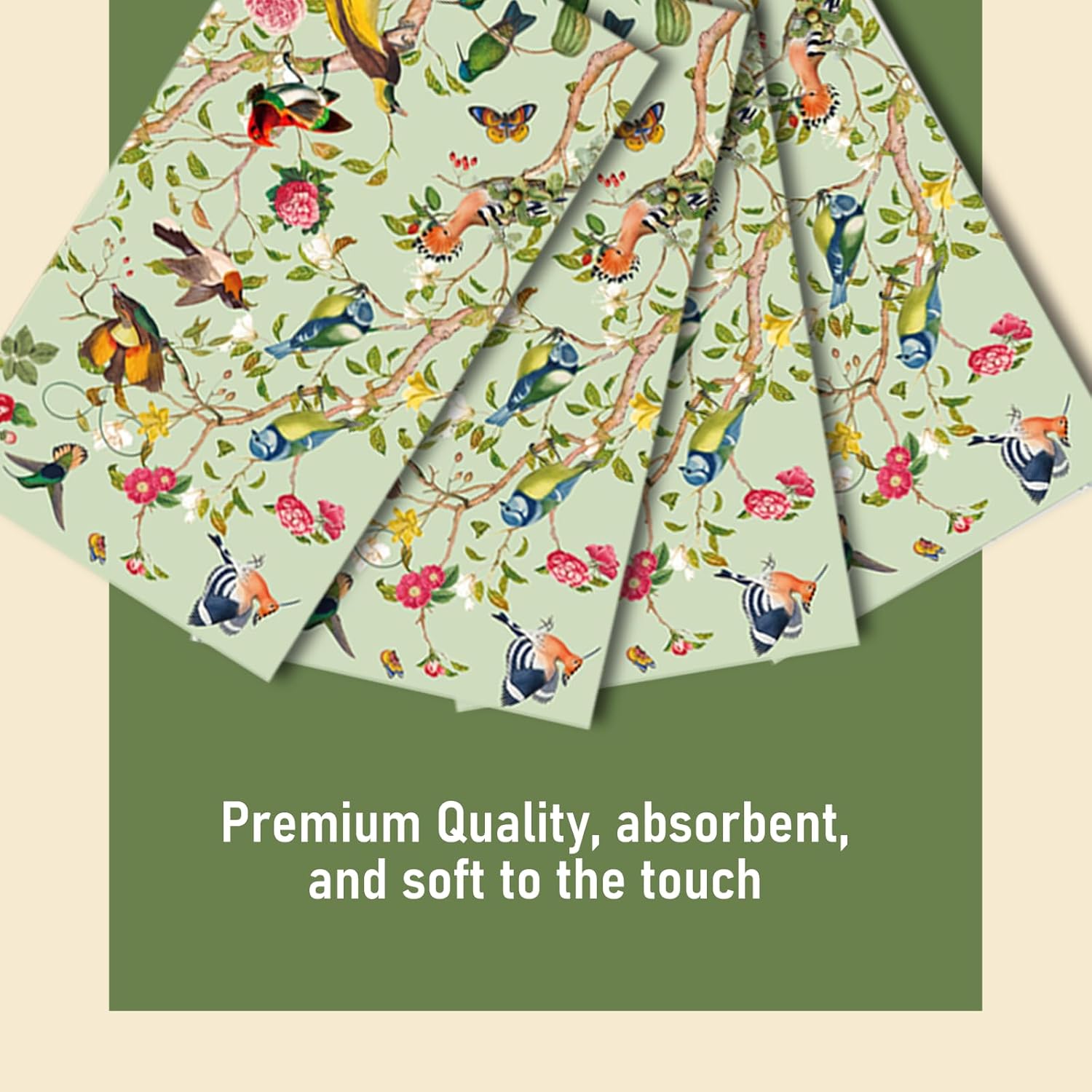 100 toallas de mano desechables, servilletas de papel vintage con diseño floral de pájaro de acuarela, servilletas de invitados con flores