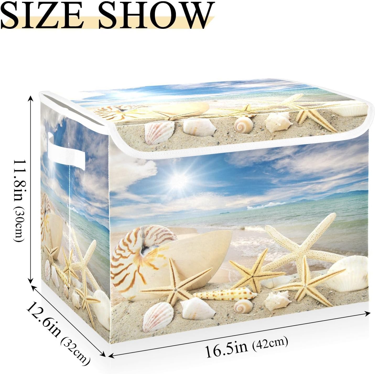 DIGTIA Contenedores de almacenamiento de concha de mar con tapas grandes y plegables con asas, maravillosa caja de almacenamiento plegable de tela