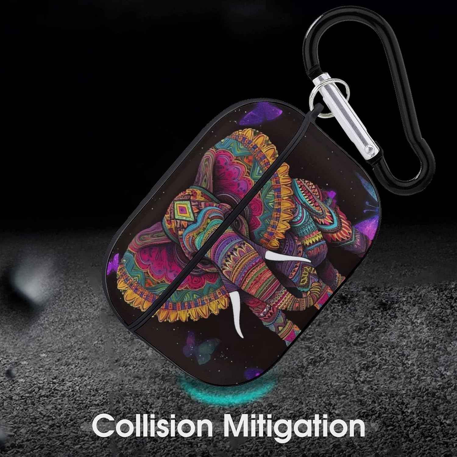 Funda de protección completa con diseño de mariposa de elefante bohemio para Airpods Pro, funda de auriculares inalámbricos con llavero compatible