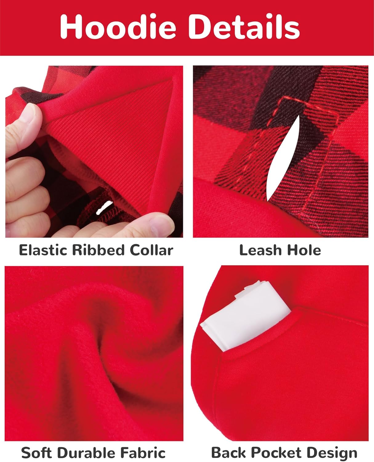 Sudadera con capucha para perro pequeño, 100 % algodón, ropa de perro a cuadros de búfalo para perro, hembra, niño, bulldog francés, ropa de