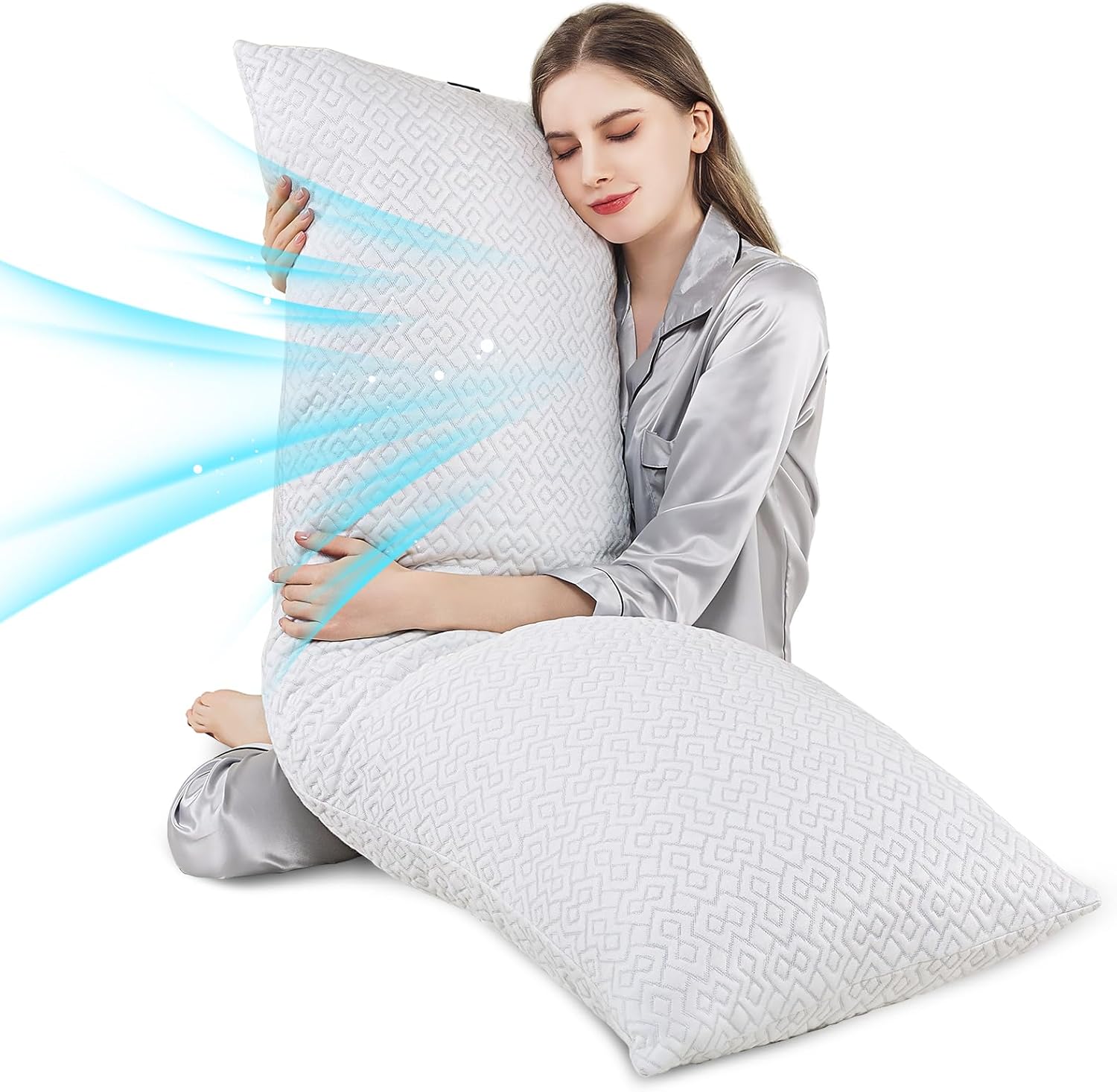 Almohada corporal para adultos, almohada larga para cama, almohadas de cuerpo completo para dormir, 20 x 54 pulgadas, espuma viscoelástica triturada