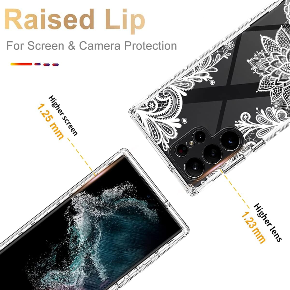 Funda para Galaxy S23 Ultra, Samsung S23 Ultra SM-S918U con protector de pantalla de vidrio templado, funda protectora de cuerpo completo con patrón