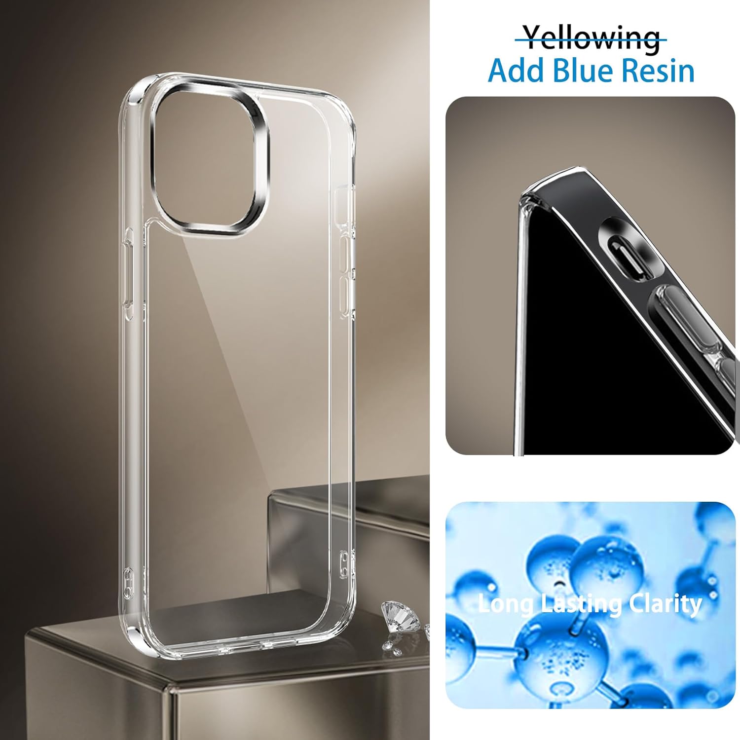 JJGoo Compatible con iPhone 15 Pro Max Funda transparente, transparente a prueba de golpes, delgada, antiarañazos, carcasa protectora trasera de