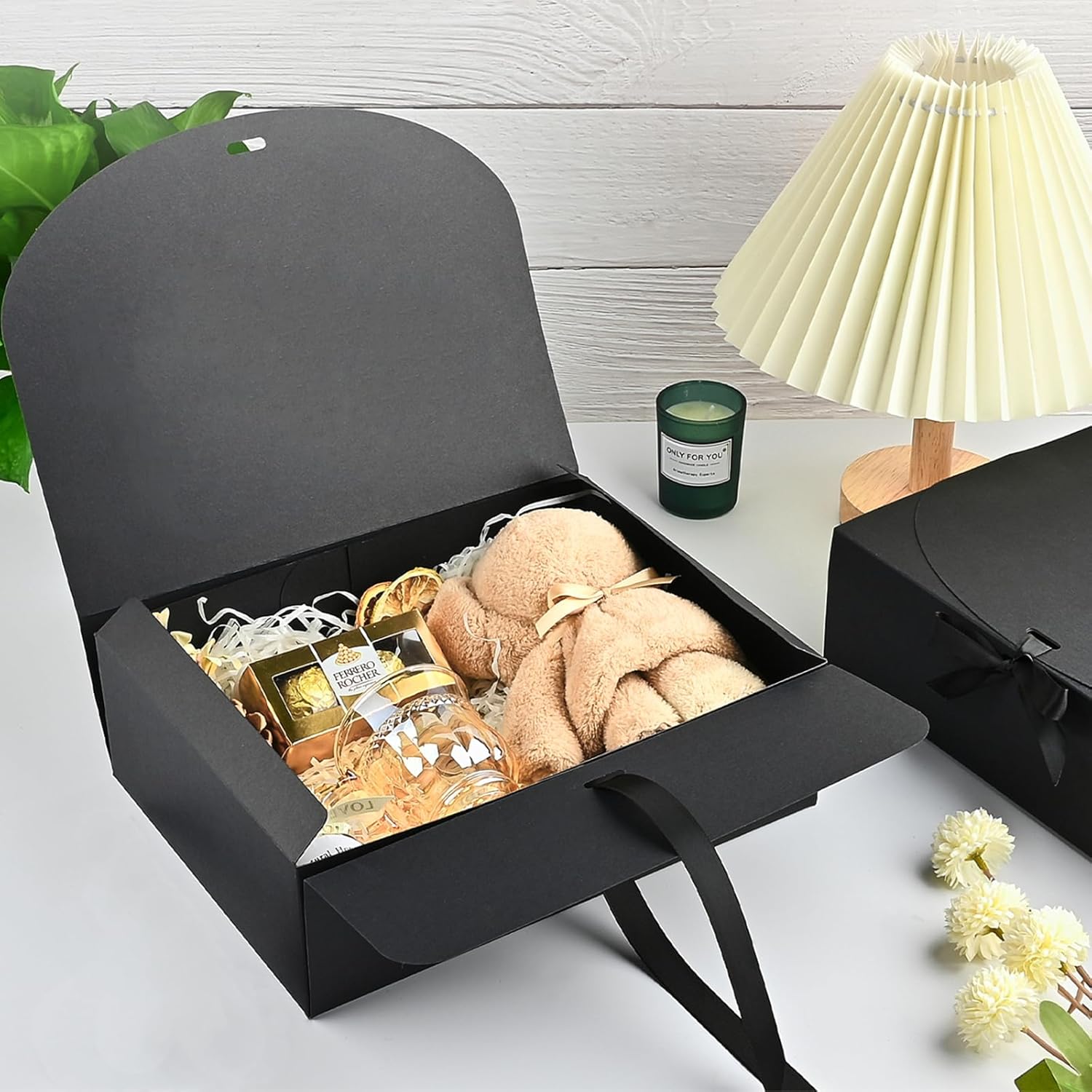 Ocmoiy Paquete de 12 cajas de regalo con tapas de 10.6 x 7.8 x 3.1 pulgadas, cajas de regalo negras para boda, baby shower, fiesta de cumpleaños,