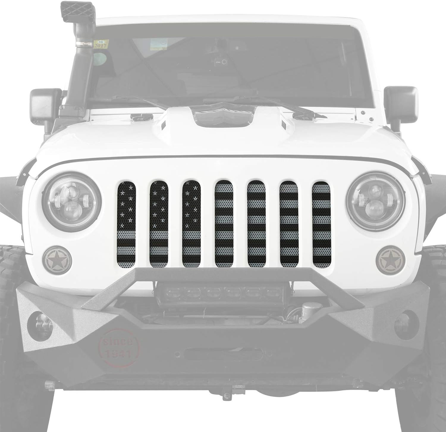 Pantalla de malla para rejilla JK Flag para Jeep Wrangler JK y JKU Unlimited 2007-2018 (clásico negro claro y blanco)