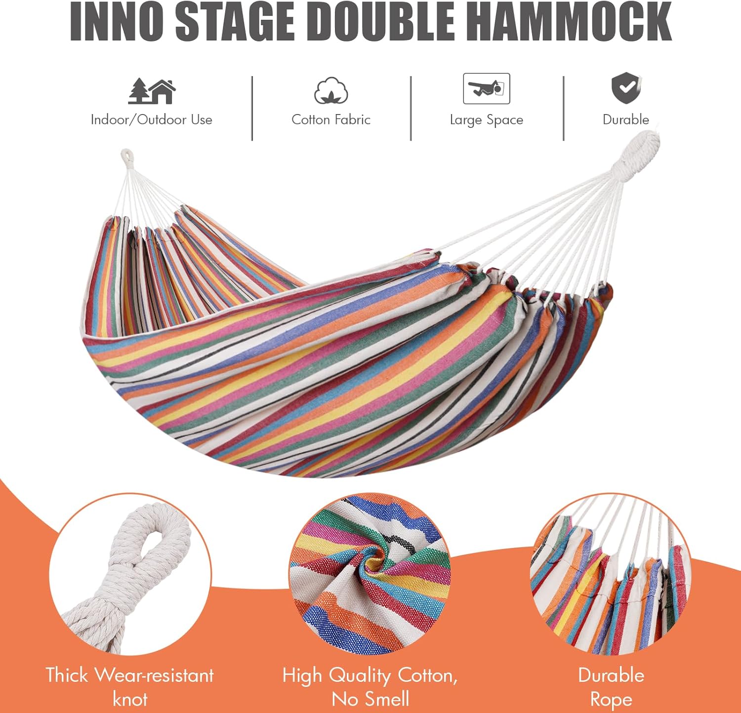 Hamaca para 2 personas con correas de árbol, hamaca doble brasileña, cama colgante portátil para camping, patio, porche, uso en exteriores e