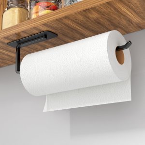 Soporte para toallas de papel debajo del gabinete, disponible en adhesivo y perforación, soporte de pared para toallas de papel negro, toallero de Soporte para toallas de papel debajo del gabinete, disponible en adhesivo y perforación, soporte de pared para toallas de papel negro, toallero de