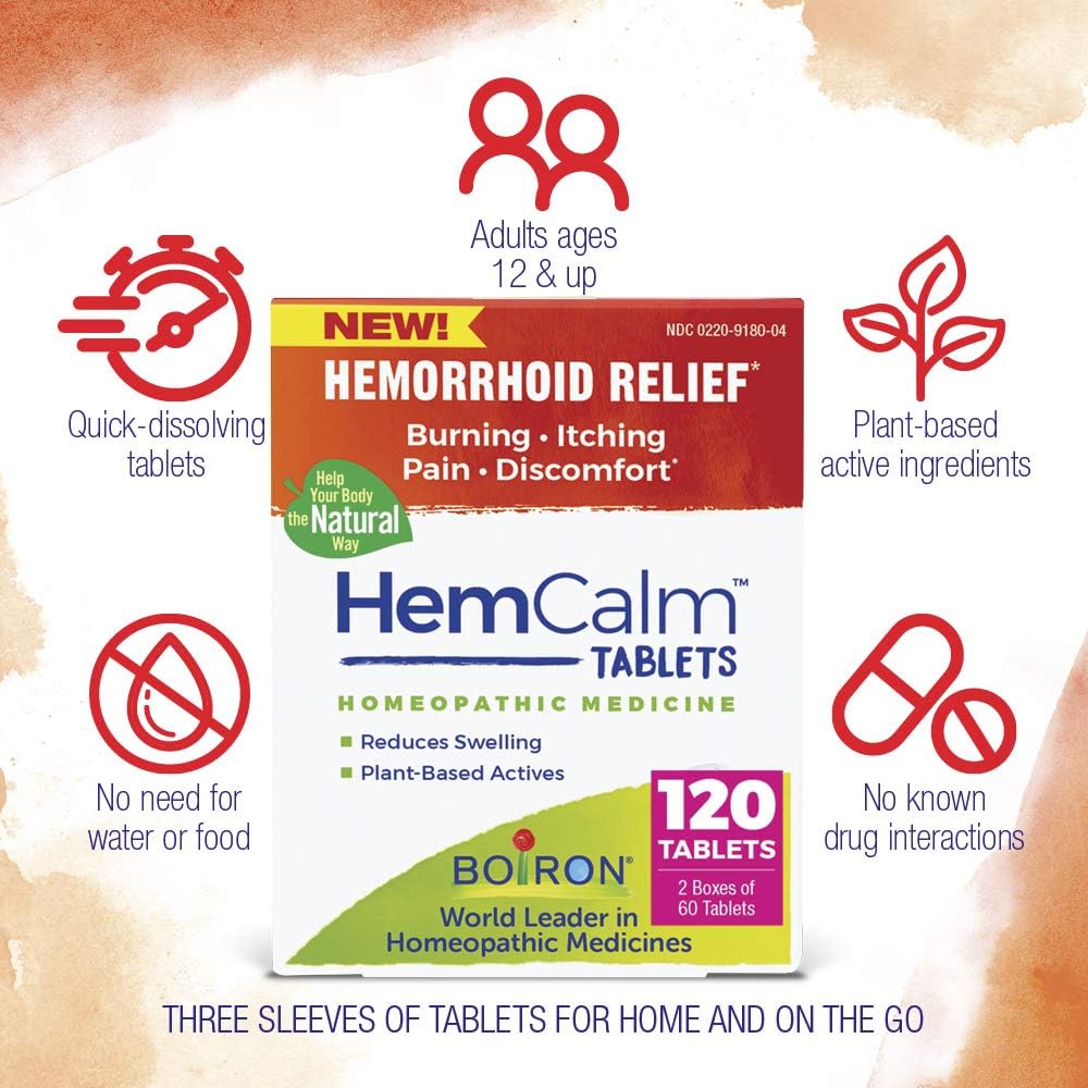 Boiron HemCalm – Tabletas para aliviar el dolor, picazón, hinchazón o malestar, 120 unidades (paquete de 1)