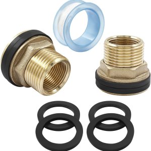 2 conectores de mamparo de latón, hembra de 34 pulgadas, conector de tanque de agua macho de 1 pulgada, montaje de mamparo de doble rosca con 2 conectores de mamparo de latón, hembra de 34 pulgadas, conector de tanque de agua macho de 1 pulgada, montaje de mamparo de doble rosca con