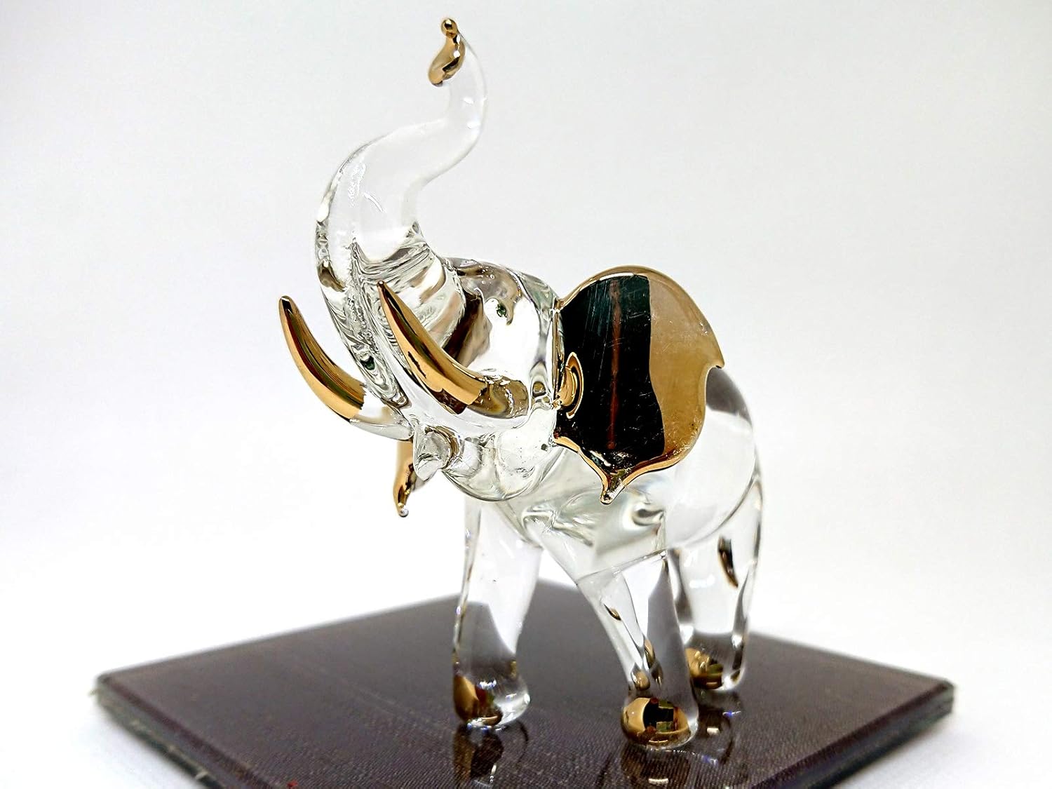 Figuras artísticas de elefante en miniatura de vidrio soplado a mano, animales coleccionables, decoración de regalo, tronco (3.5 pulgadas, oro
