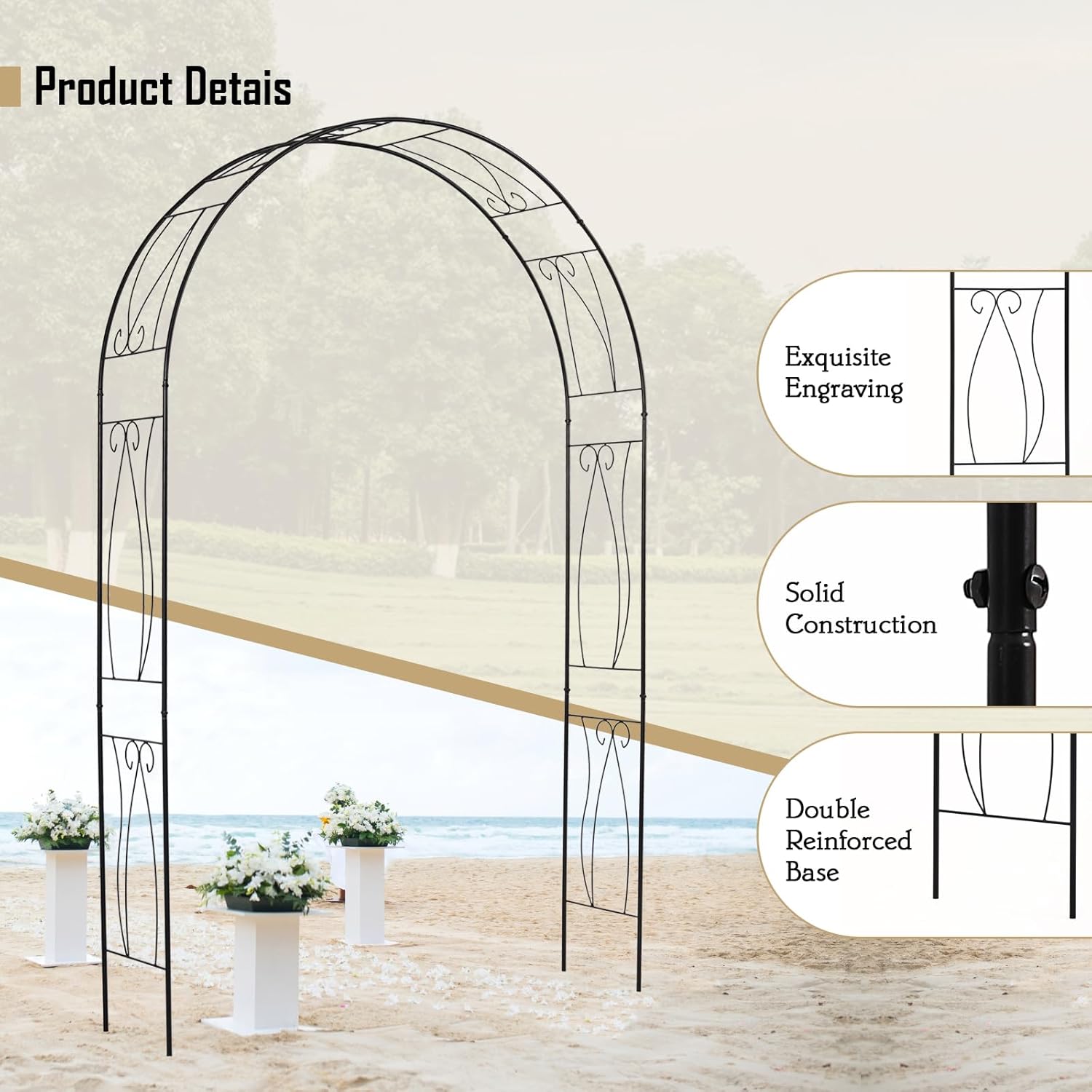 Arco de jardín de metal al aire libre para planta trepadora, enrejado de árbol de jardín para jardín al aire libre césped patio trasero