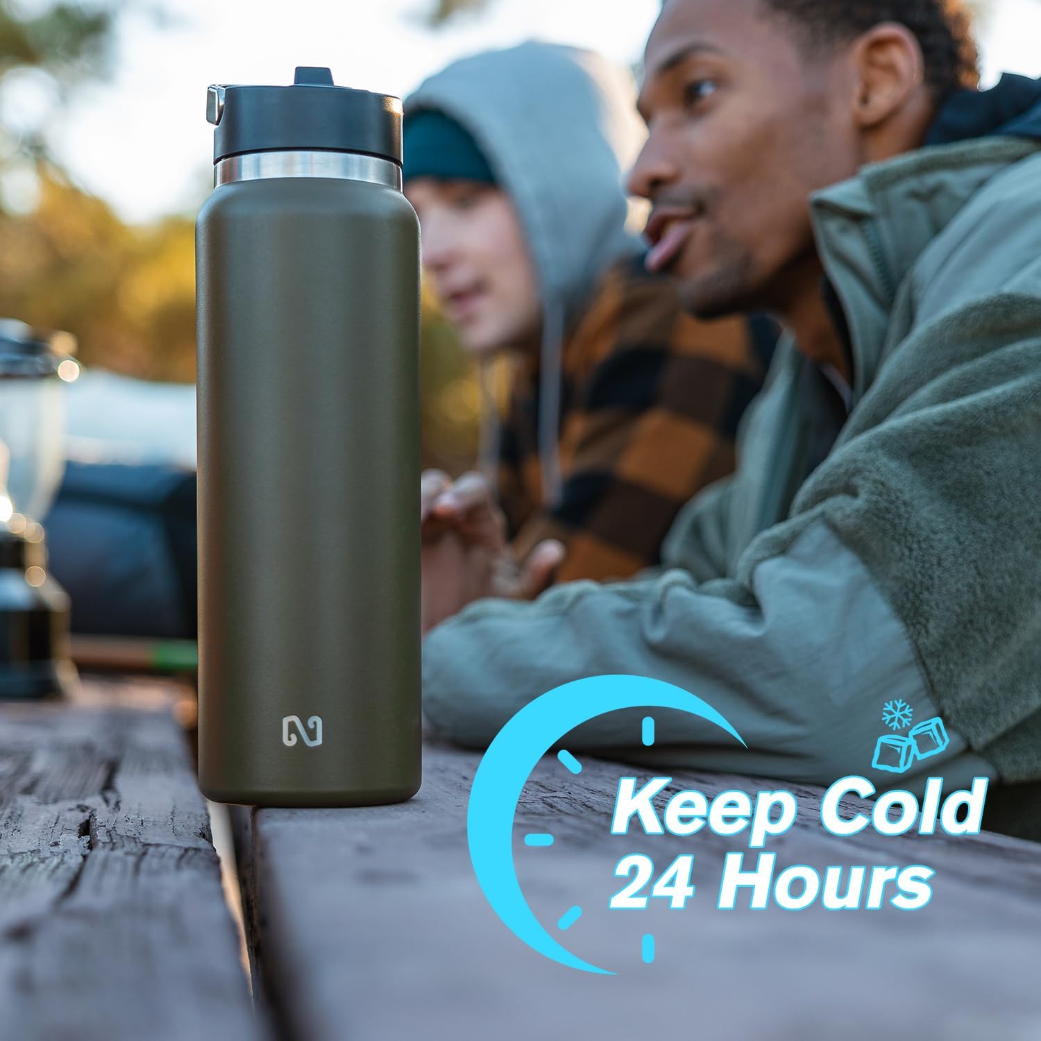 Botella de agua aislada sin BPA, botella de agua metálica de 40 onzas, de acero inoxidable con popote y tapa con asa, botella de agua térmica