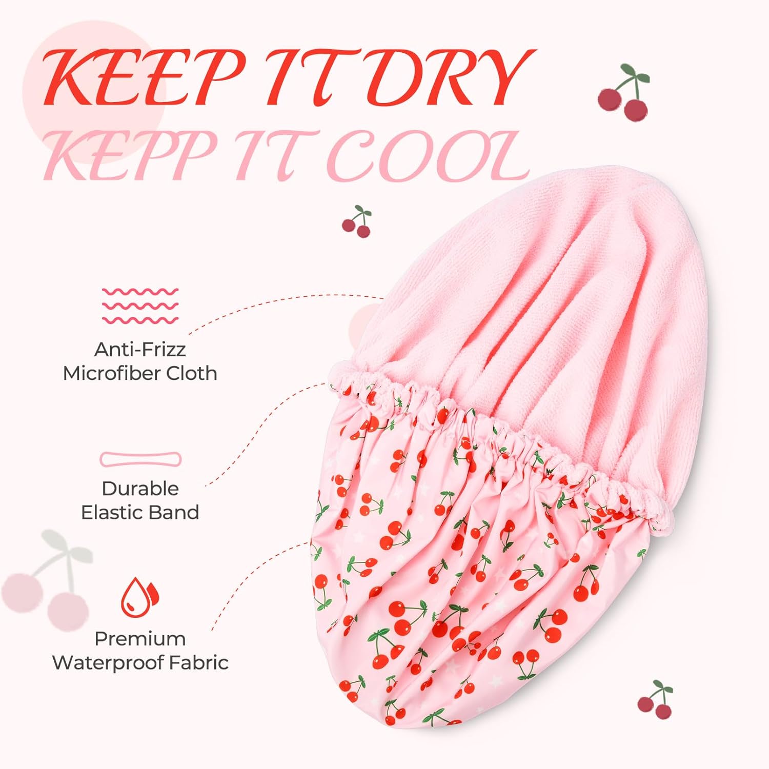 Gorro de ducha para mujer, con forro de rizo, grande, reutilizable, impermeable, banda elástica, color rosa, para cabello largo y grueso, suave