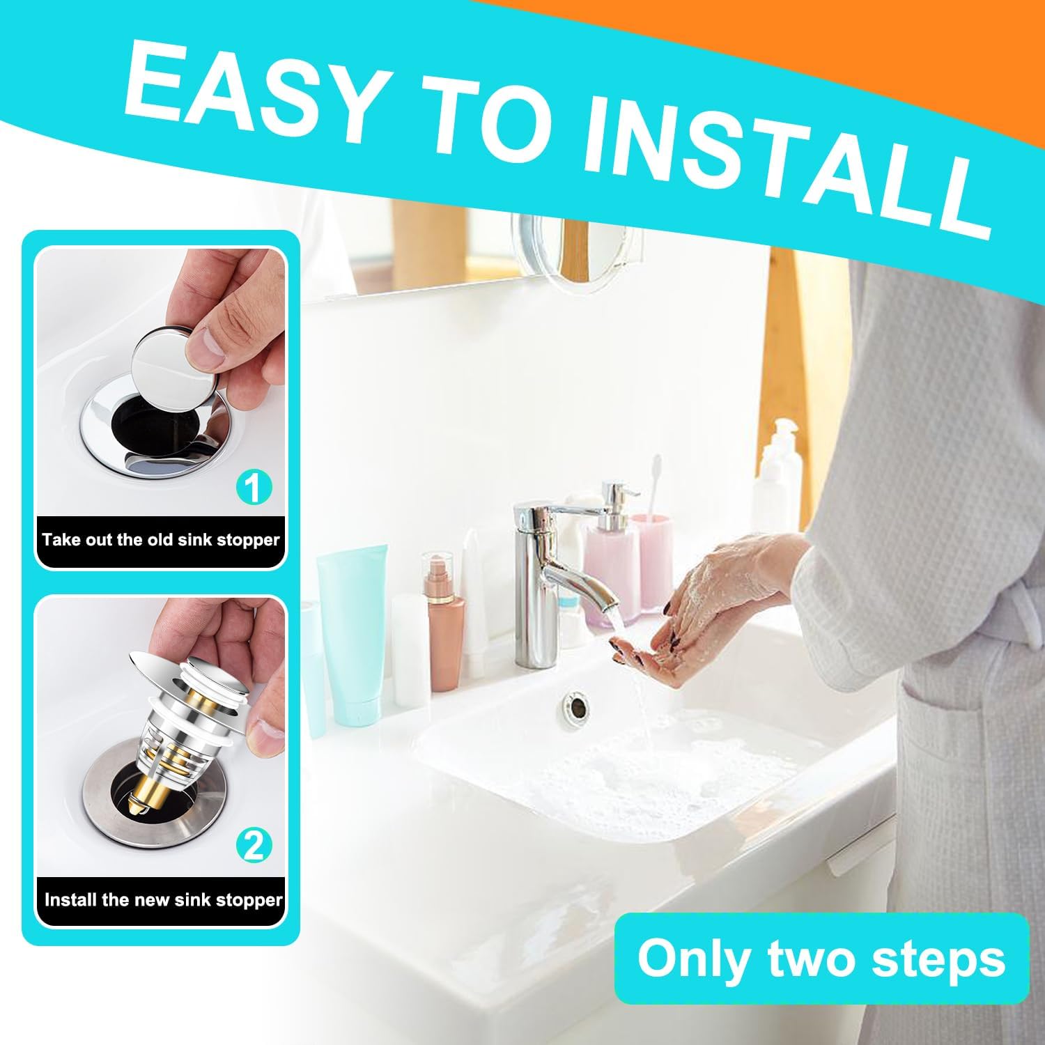 Paquete de 3 tapones universales de metal para fregadero de baño, tapón de drenaje de baño, filtro de drenaje de rebote para lavabo, para 1.06 a