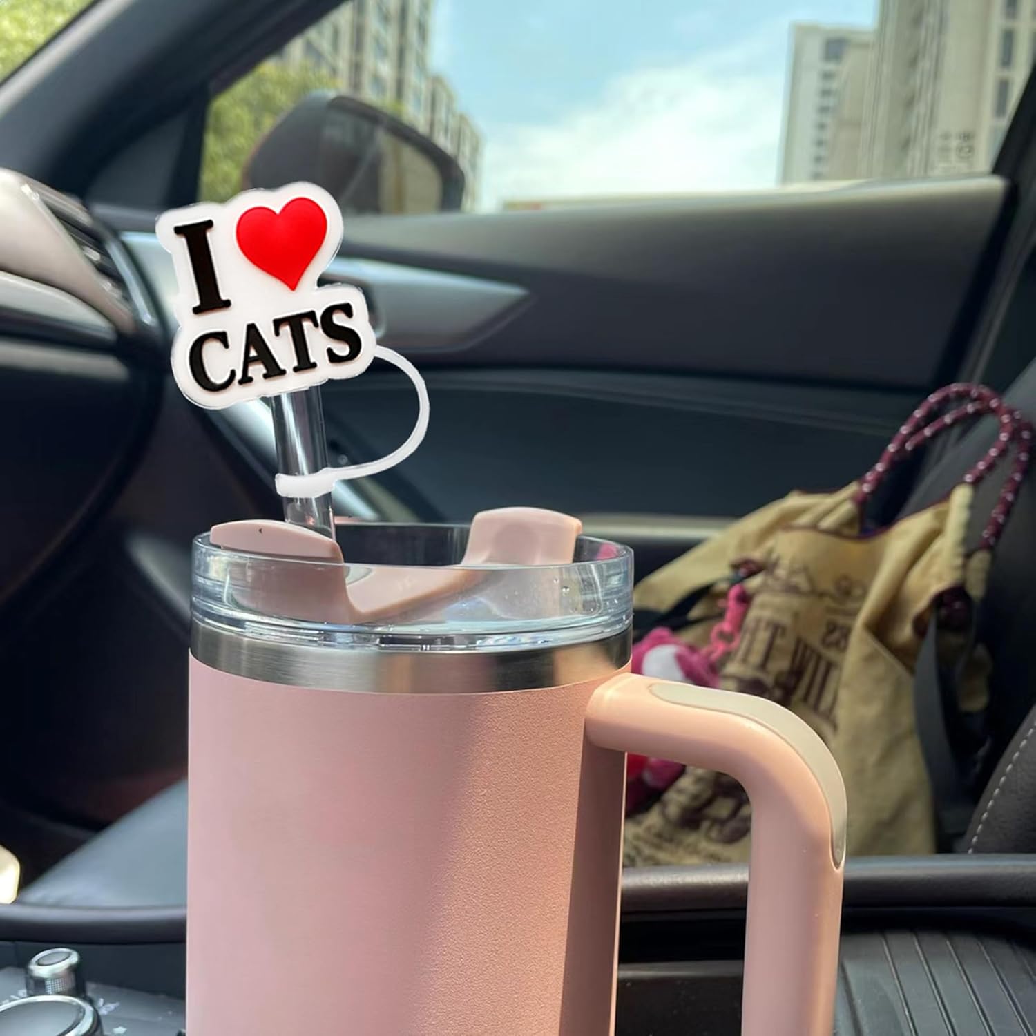 10 tapas de pajilla, cubiertas de paja de 0.394 pulgadas para vasos Stanley de 30 y 40 onzas, cubiertas de paja Stanley, adornos de paja para gatos