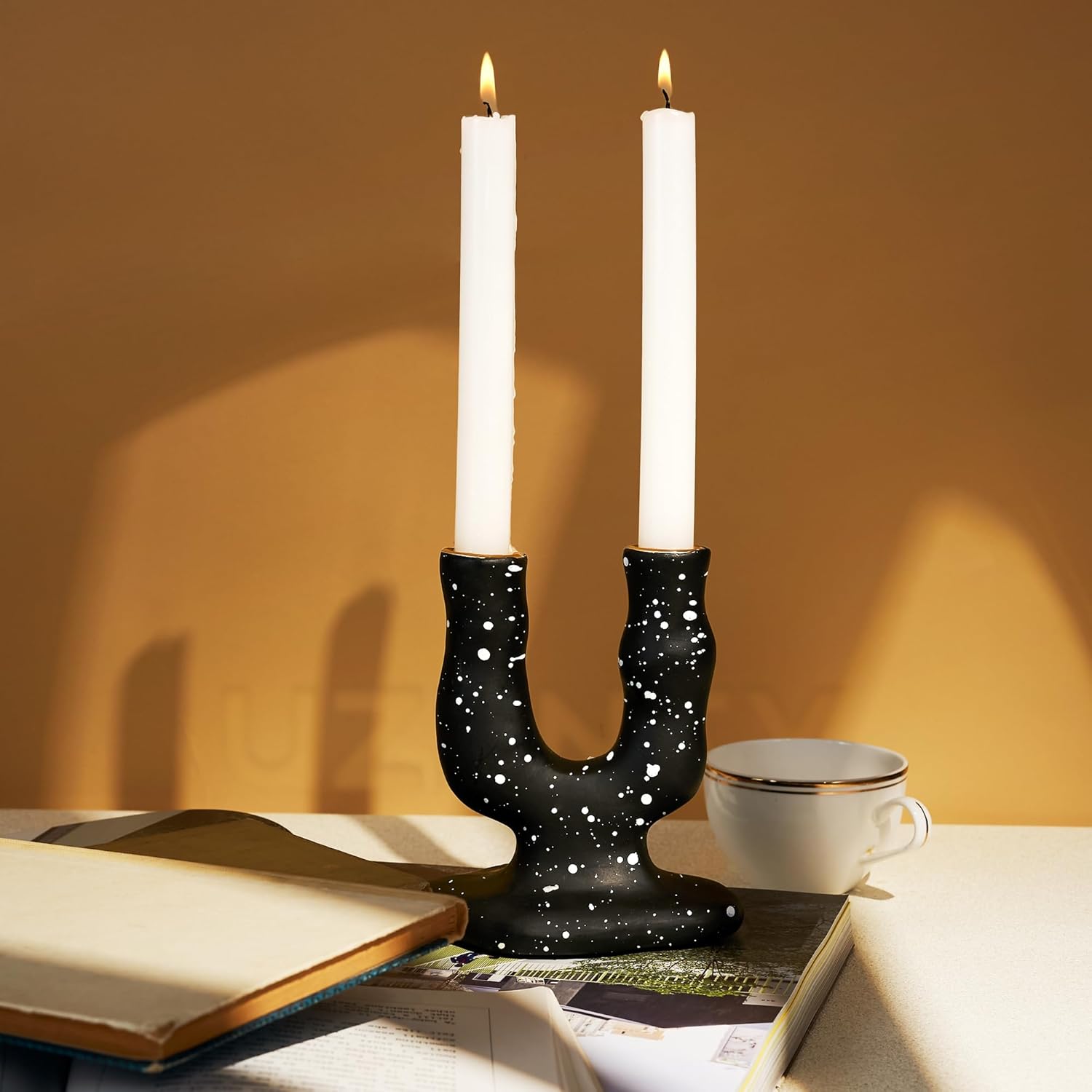 Regalo para ellanovia, portavelas moderno, 5.3 pulgadas de alto, elegante para decoración del hogar, centro de mesa, boda, aniversario, fiesta, negro