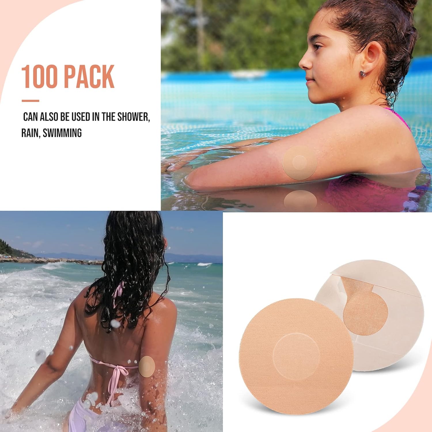 100 piezas de parches adhesivos para sensores CGM, parches de sensor CGM impermeables y resistentes al sudor, cinta adhesiva precortada para la