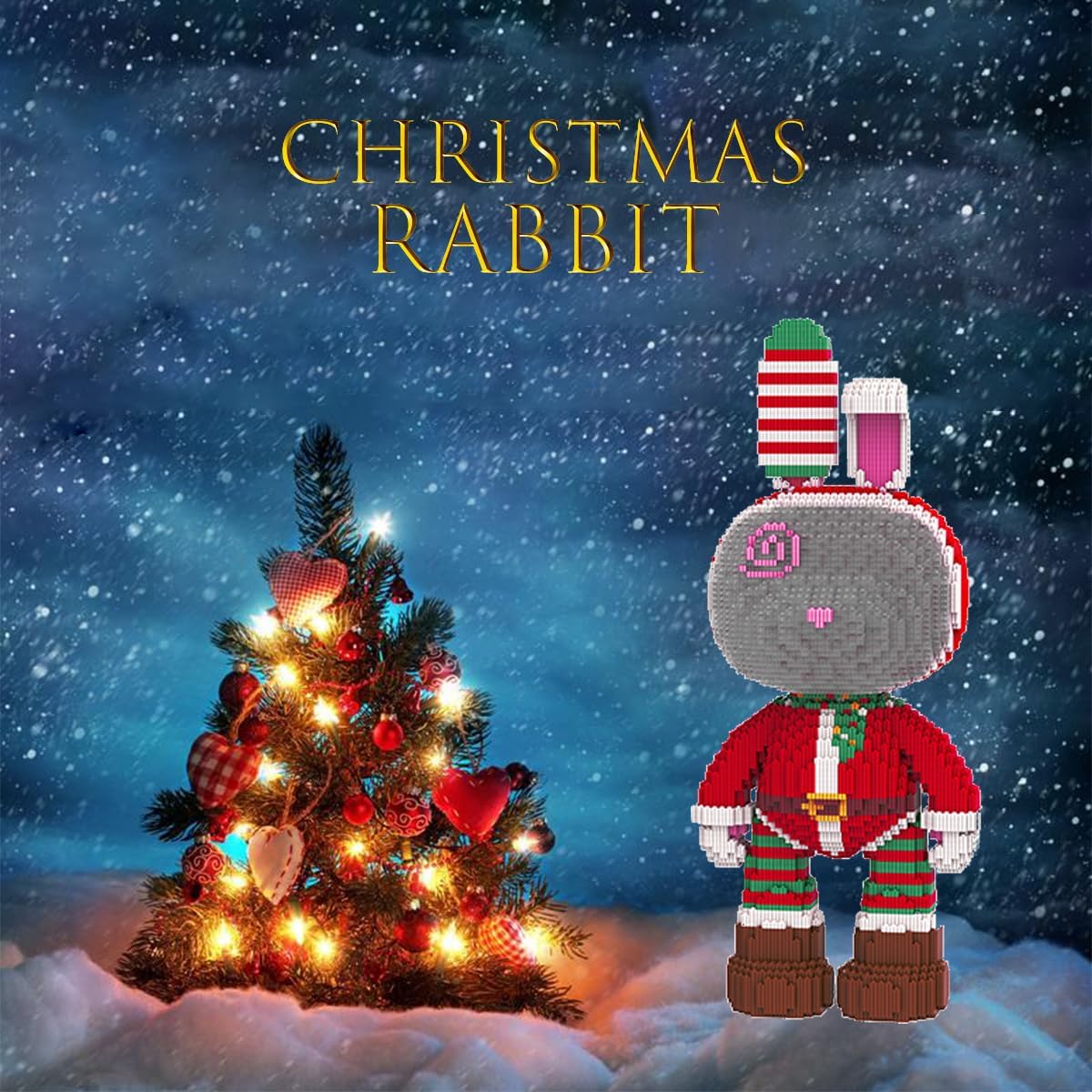 Rabbit Series Christmas Rabbit Micro Mini Blocks Animal Building Blocks Set (8000 Pieces)-Building Toys Gifts for Kid and Adult,Model Set for Display