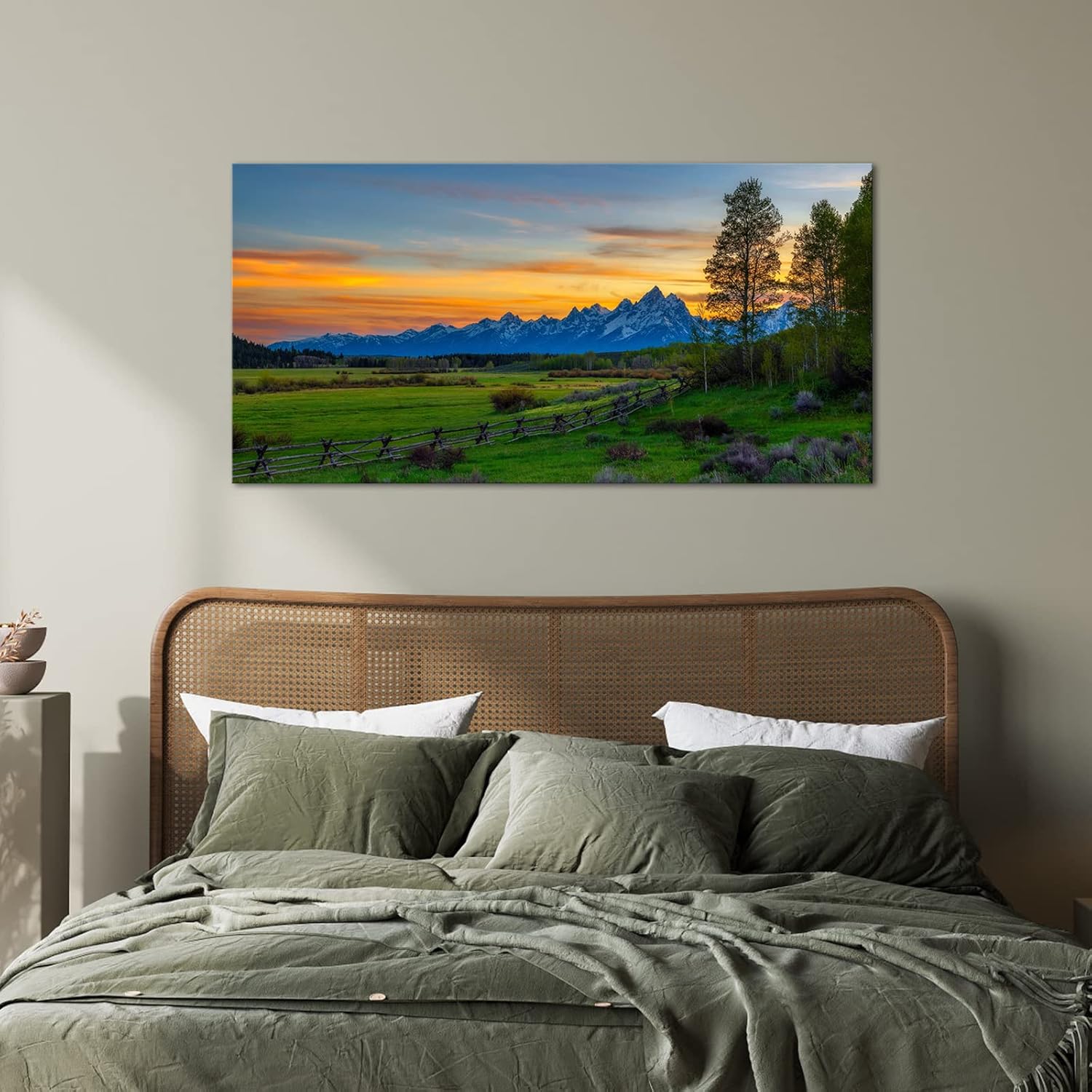 Nachic Wall Cuadro colorido de la puesta de sol, arte de pared, pintura de paisaje de montaña de Grand Teton, impresiones en lienzo, obras de arte