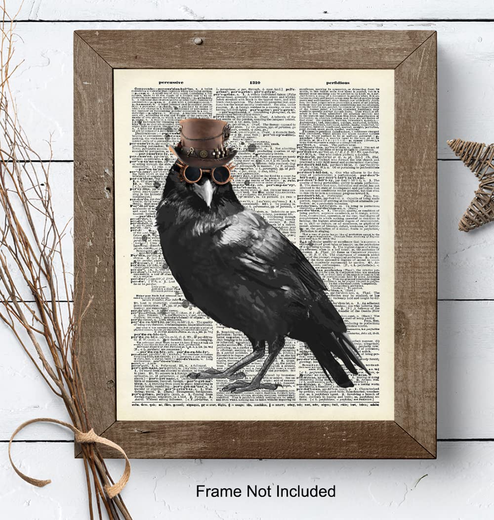 Edgar Allan Poe Gothic Steampunk Raven Wall Art LARGE 11×14 – Renaissance Hipster Dictionary Print for Gothic Home Decor – Spooky Gothic Living Room