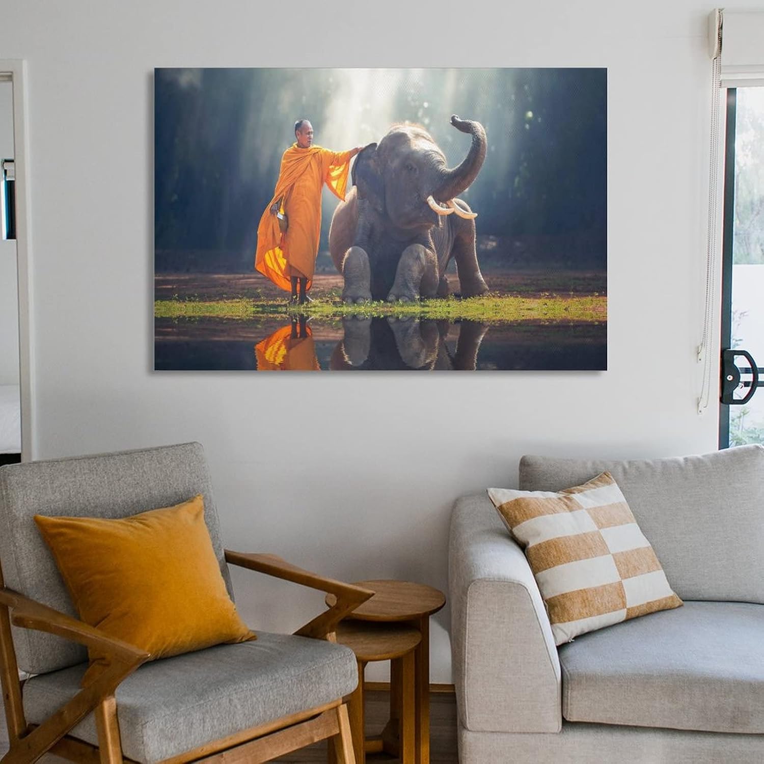 Buda Zen Thai Elefante Monje Arte Póster de Pared, Yoga Masaje Meditación Póster Decorativo de Pared (1) Pinturas de Arte de Pared Lienzo Decoración