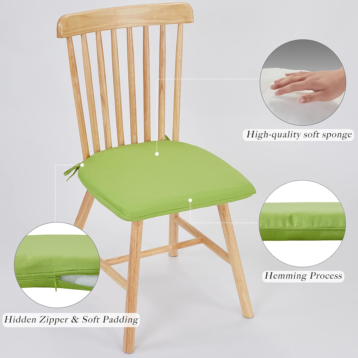 Juego de 4 cojines para sillas de exterior, cojines de patio de 16 x 17 pulgadas de ancho con lazos, almohadillas para sillas de exterior para