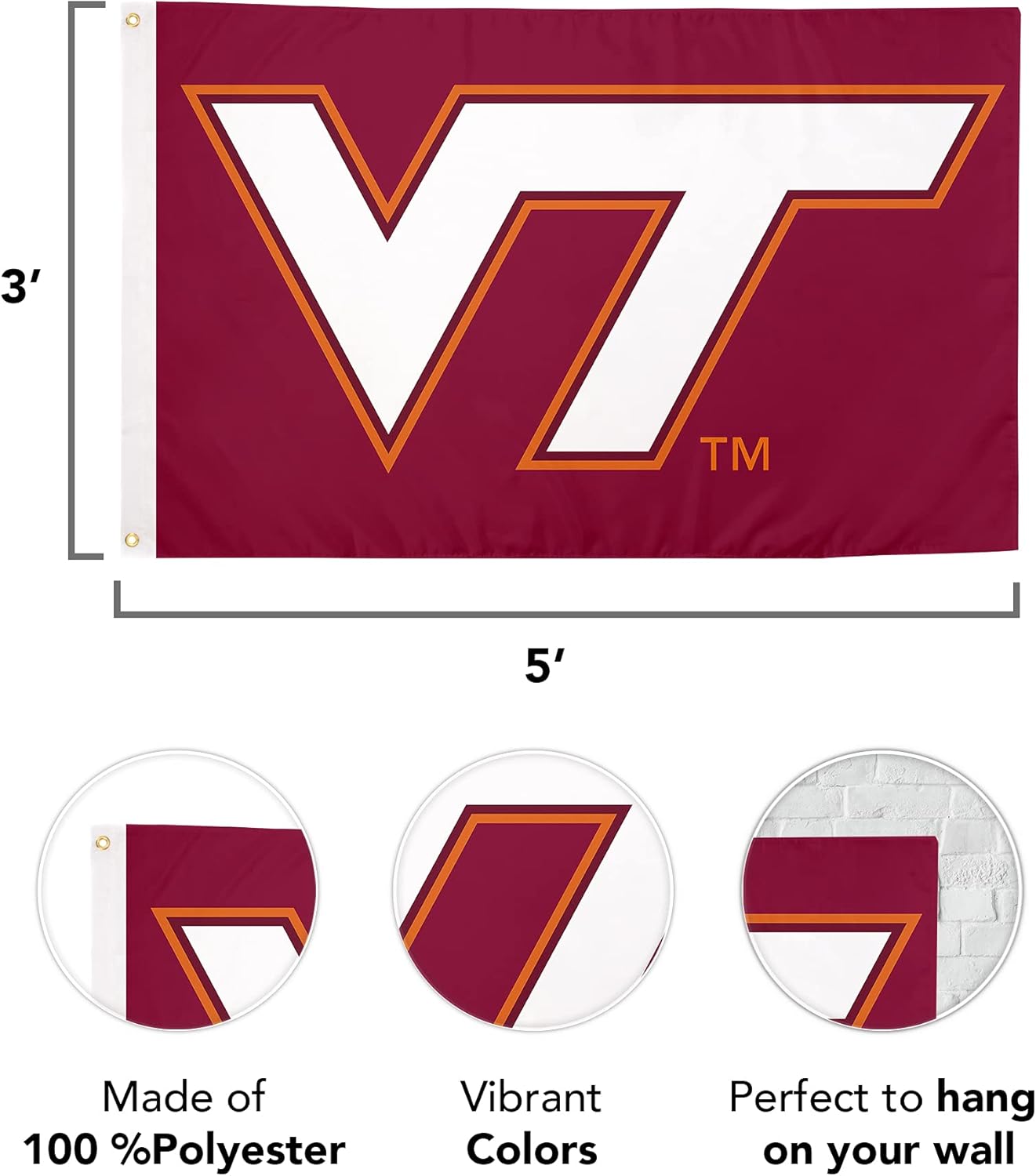 Desert Cactus Virginia Tech Flag Hokies VT Banderas 100% poliéster para interiores y exteriores, 3 x 5 (estilo 1)