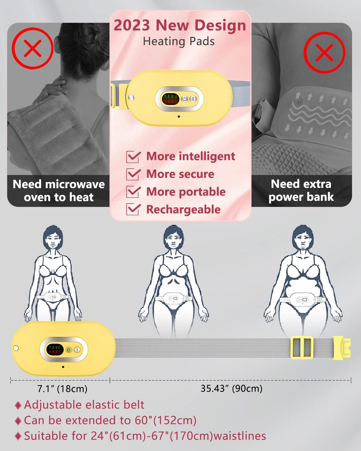 Almohadilla térmica eléctrica, almohadilla térmica menstrual portátil para calambres, almohadilla térmica inalámbrica con 3 niveles de calor, 3