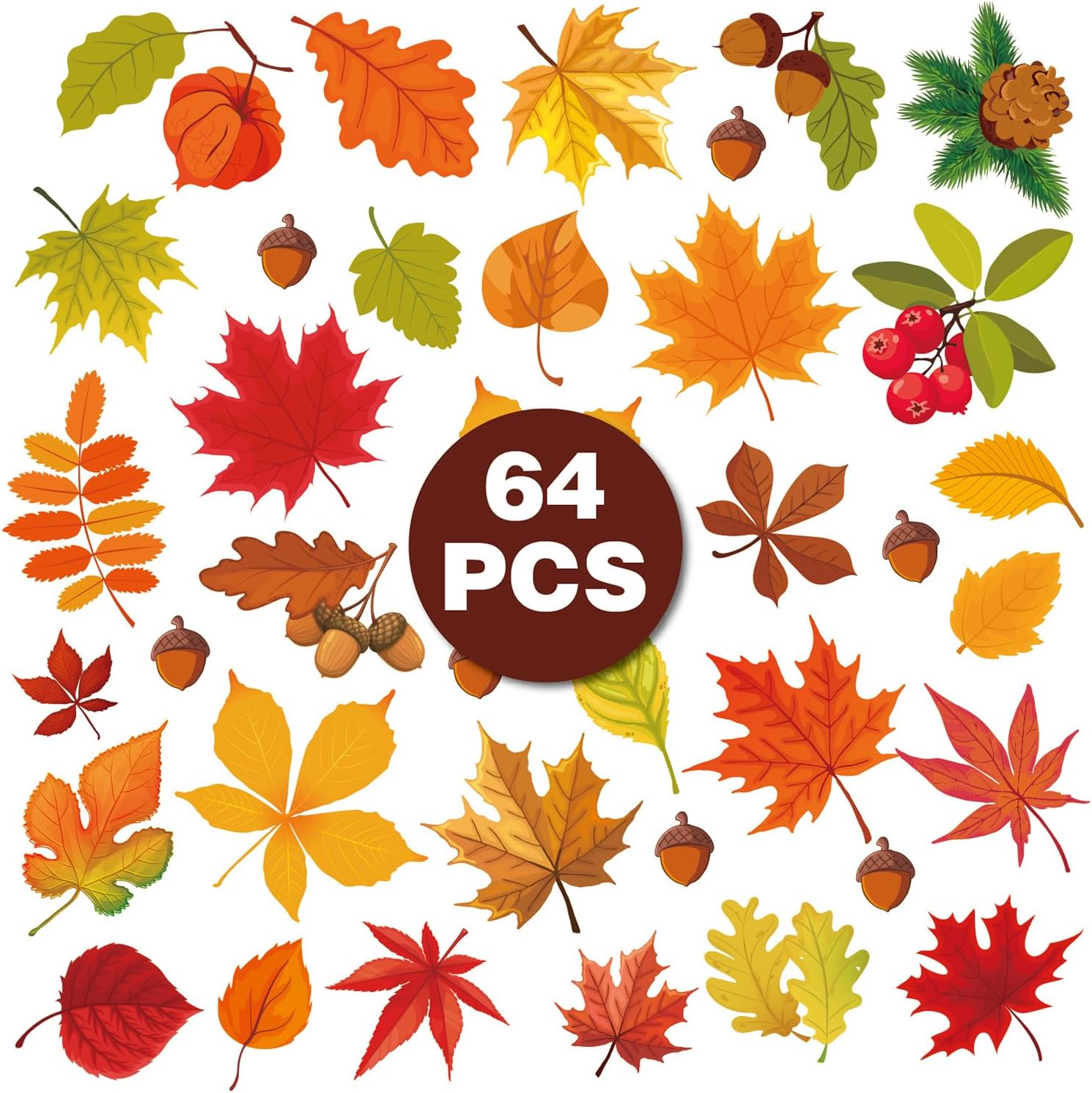 64 calcomanías de otoño para ventana, hojas de arce, calcomanías de ventana de hojas de otoño para ventana de vidrio, hogar, oficina, decoración de