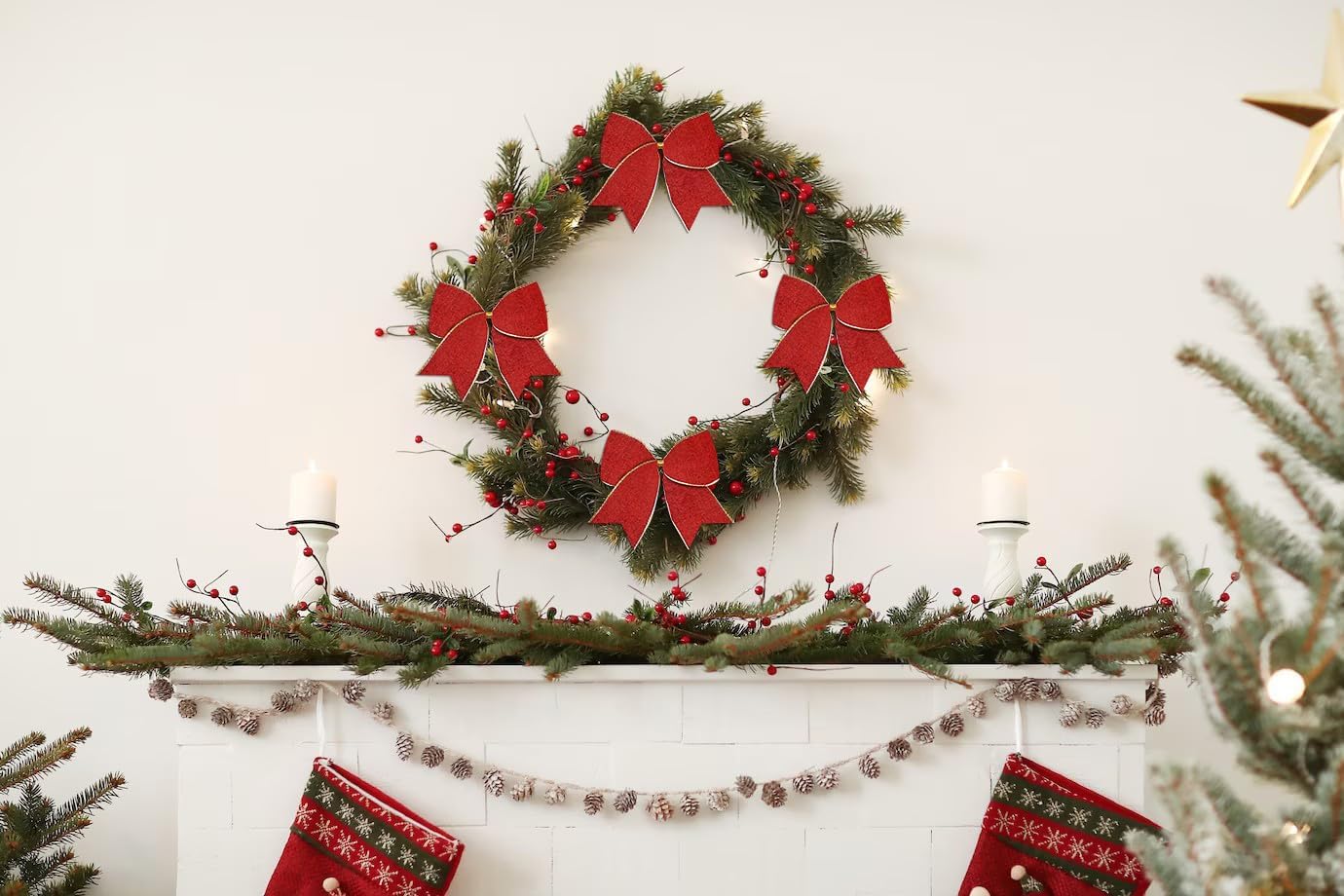 Hying 10 lazos de Navidad para corona, lazos de terciopelo rojo para decoración de árbol de Navidad, lazos de invierno para puerta delantera,