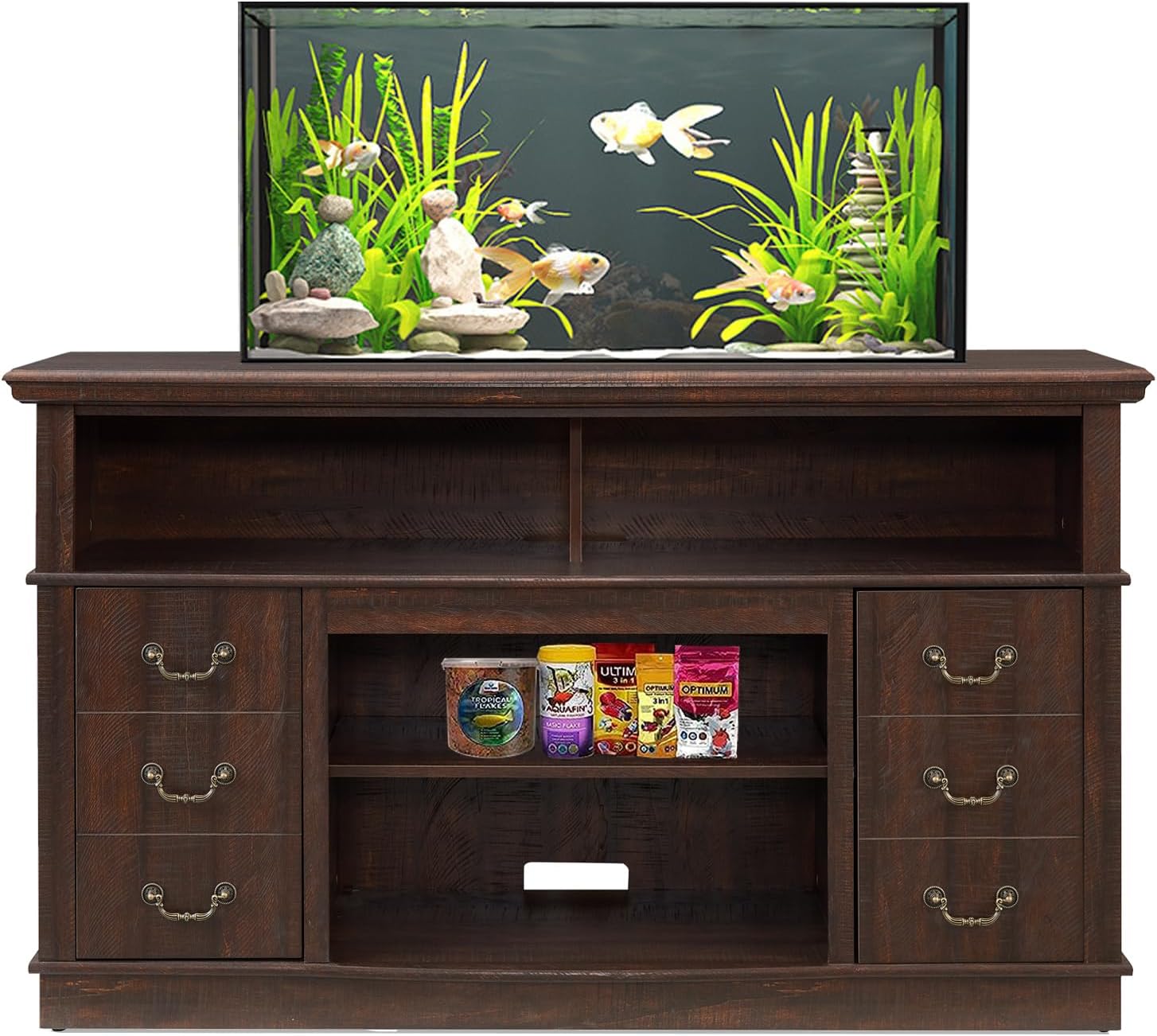 BESTTOONE Soporte para pecera, soporte de acuario de 20 galones con grandes estantes abiertos y agujeros para cables, mesa rústica de granja con 2