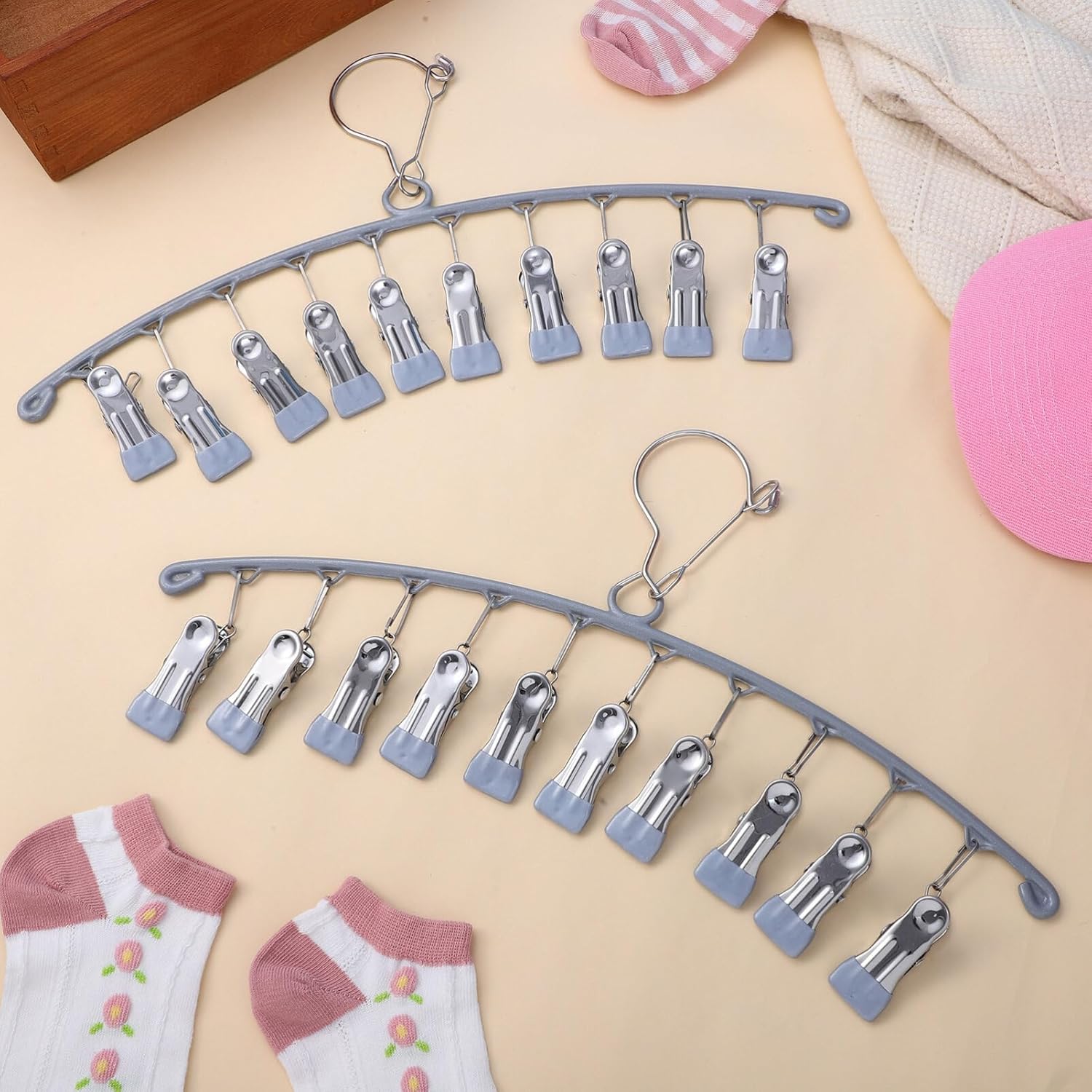 Alipis Organizador de sombreros para percha, calcetines de metal para gorras de béisbol para armario con 20 clips, soporte para sombreros a prueba