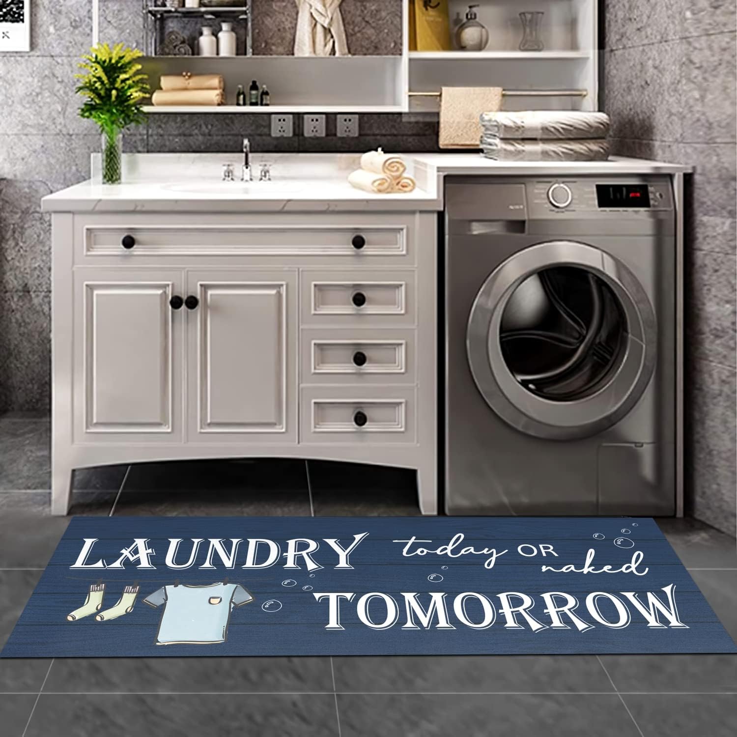 GETITEZY Alfombra antideslizante para lavandería, decoración de lavandería, alfombra lavable para lavandería, baño, cocina, 17 x 47 pulgadas, azul
