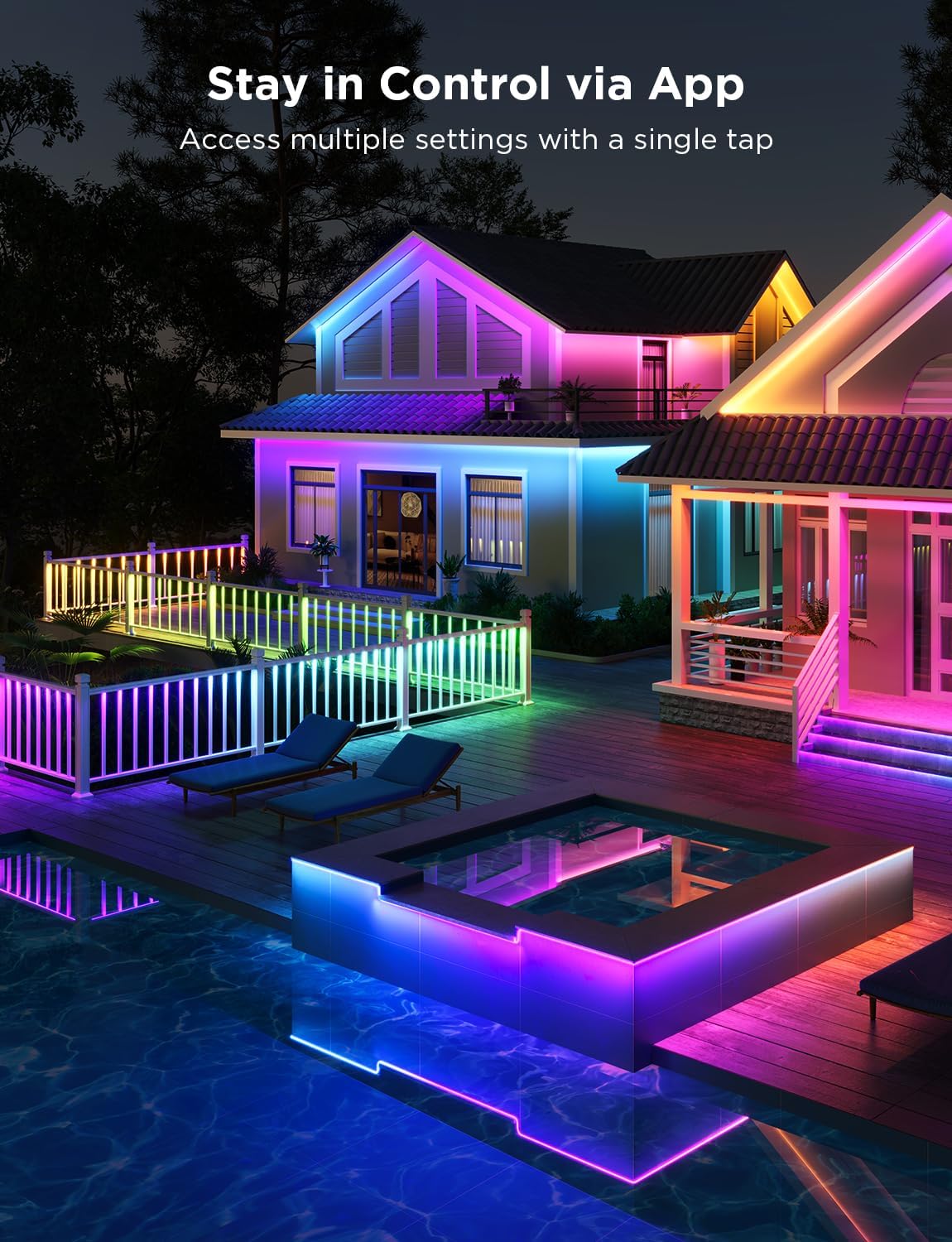 Govee RGBIC Pro – Tira de luces para exteriores con blanco cálido y frío, 32.8 pies, WiFi para exteriores, luces LED impermeables para exteriores,