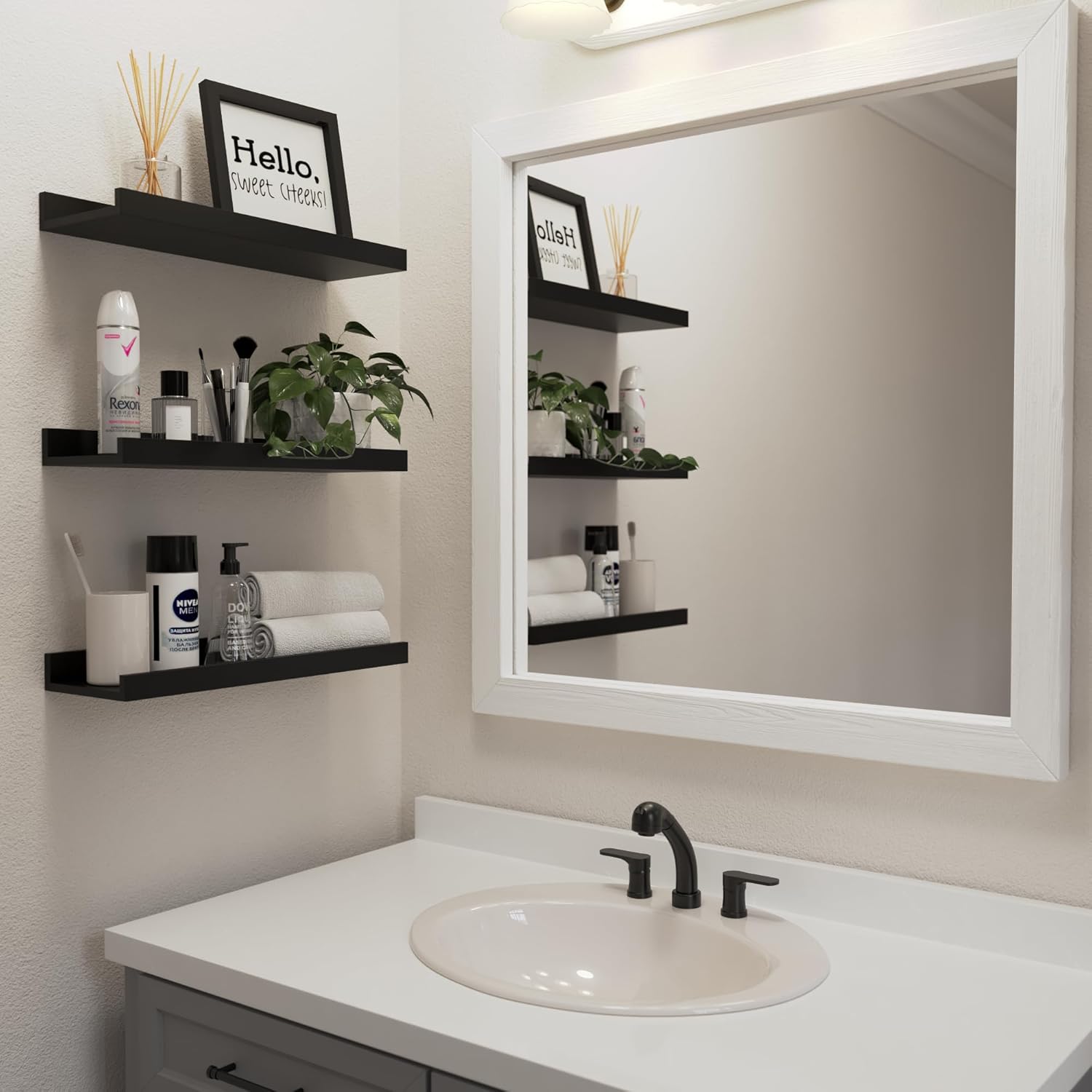 DOLLFIO Juego de 6 estantes flotantes, estantes de pared negros con labio, estantes de exhibición para decoración de pared, repisa de imagen moderna