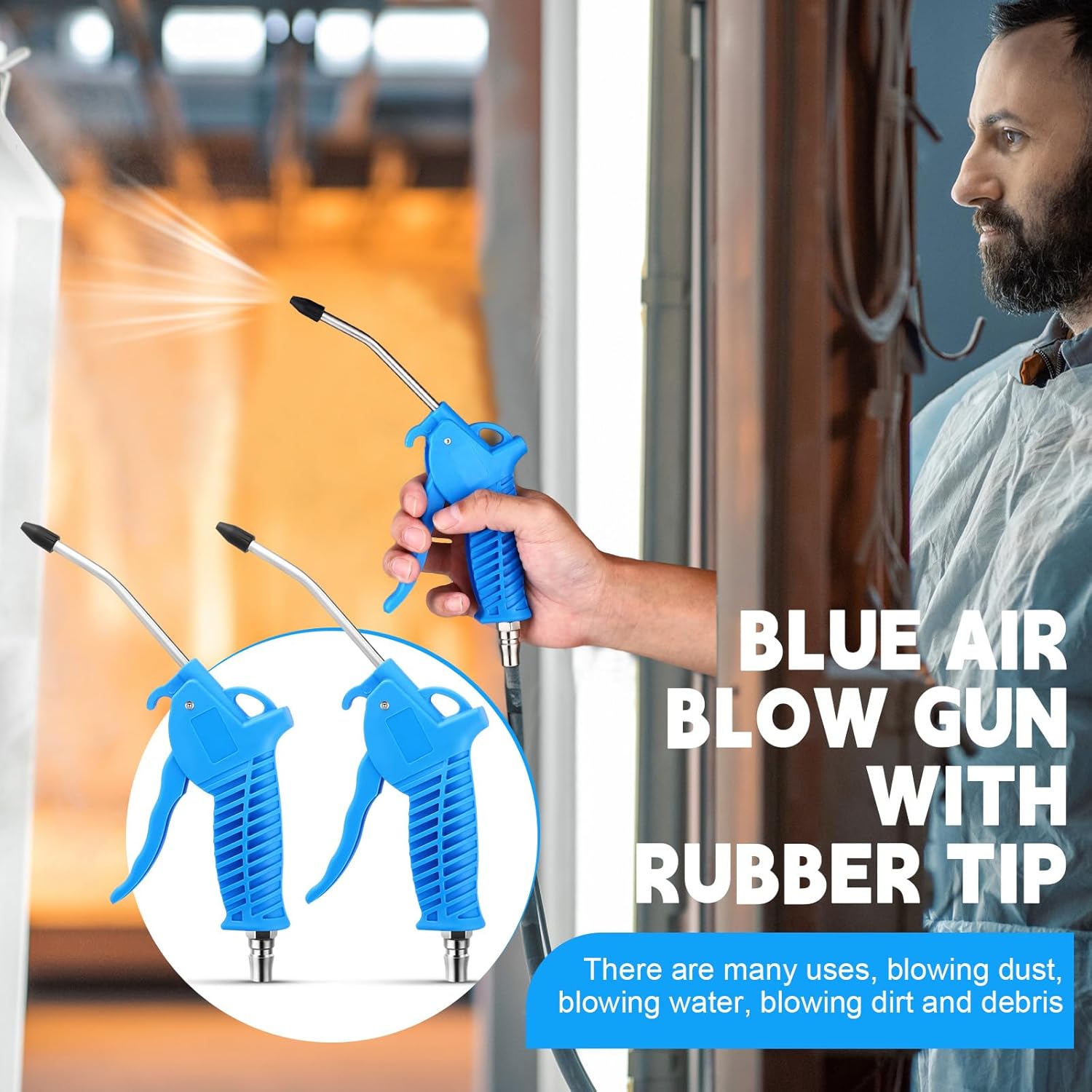 Gisafai Pistola sopladora de boquilla de aire, 8 unidades, pistola de soplado de aire azul con punta de goma, pistola sopladora de aire de alto