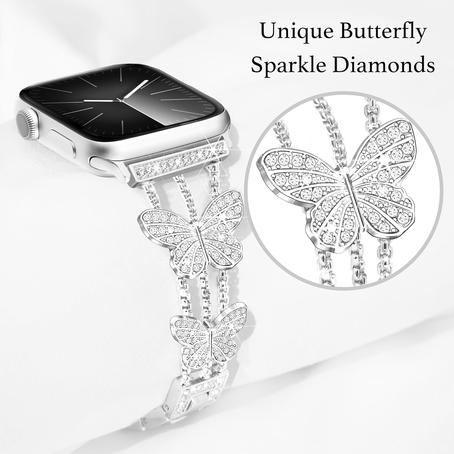 G-ficu Correa de mariposa compatible con Apple Watch Band de 1.772 in, 1.732 in, 1.929 in, 1.654 in, iWatch SE Series 9 8 7 6 5 4 3 2 1 Ultra 21,