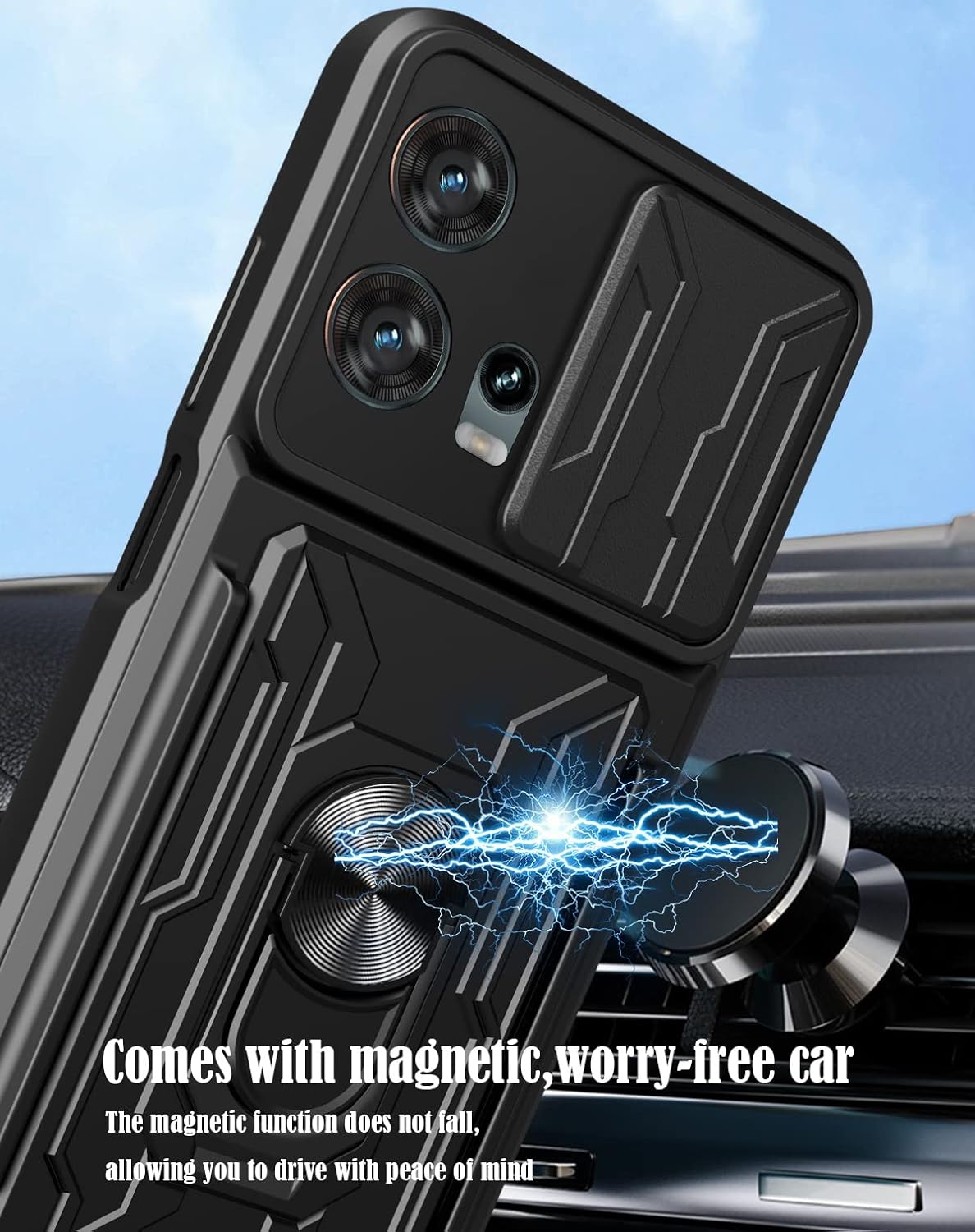 CCSmall Funda para Motorola Edge 30 Fusion (no Edge 30) con ventana deslizante con tarjeteros, cubierta con protección de cámara deslizante Funda