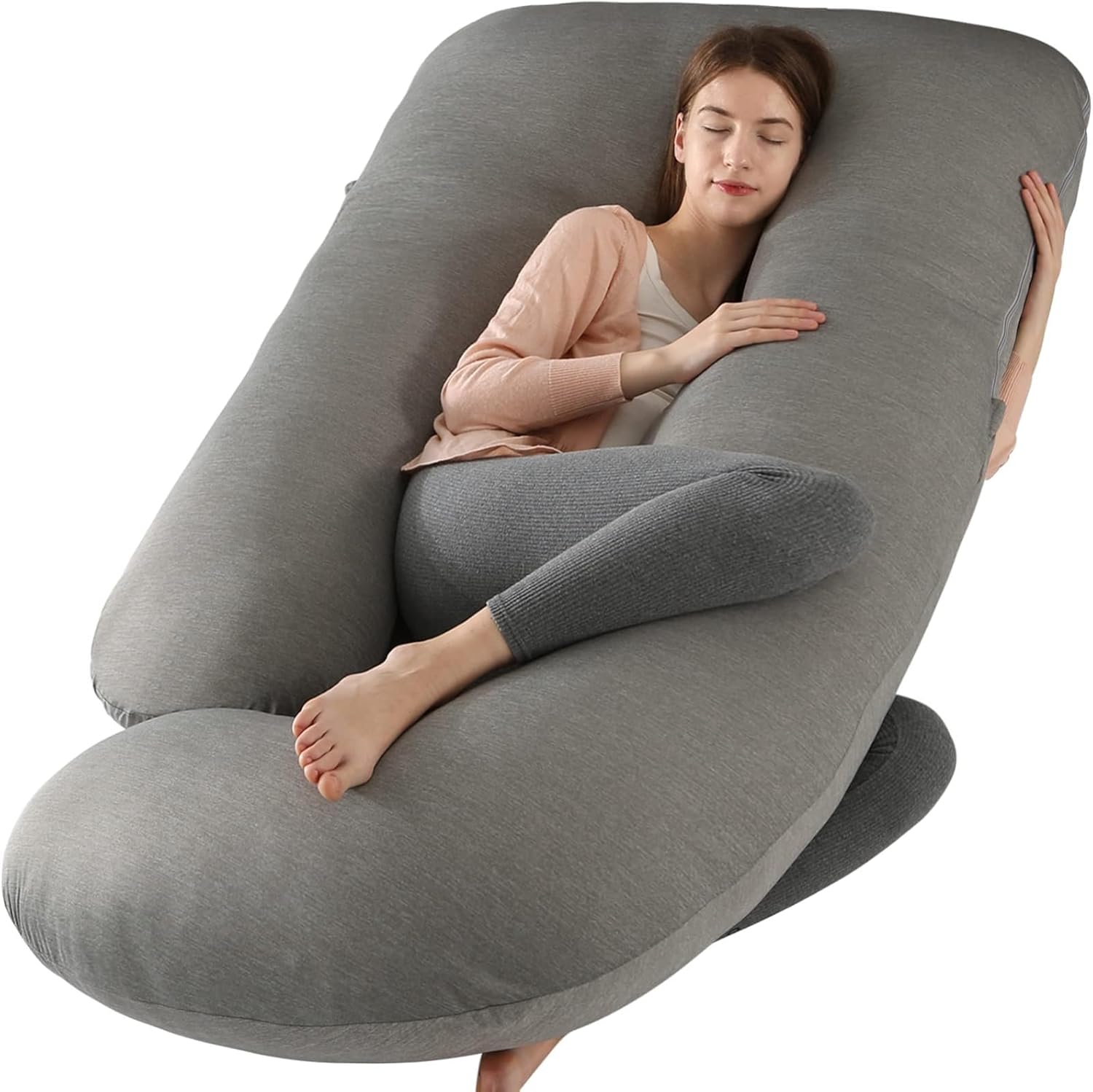 BATTOP Almohadas de embarazo con funda de enfriamiento, almohada corporal de maternidad para dormir, soporte para espalda, caderas, piernas, vientre