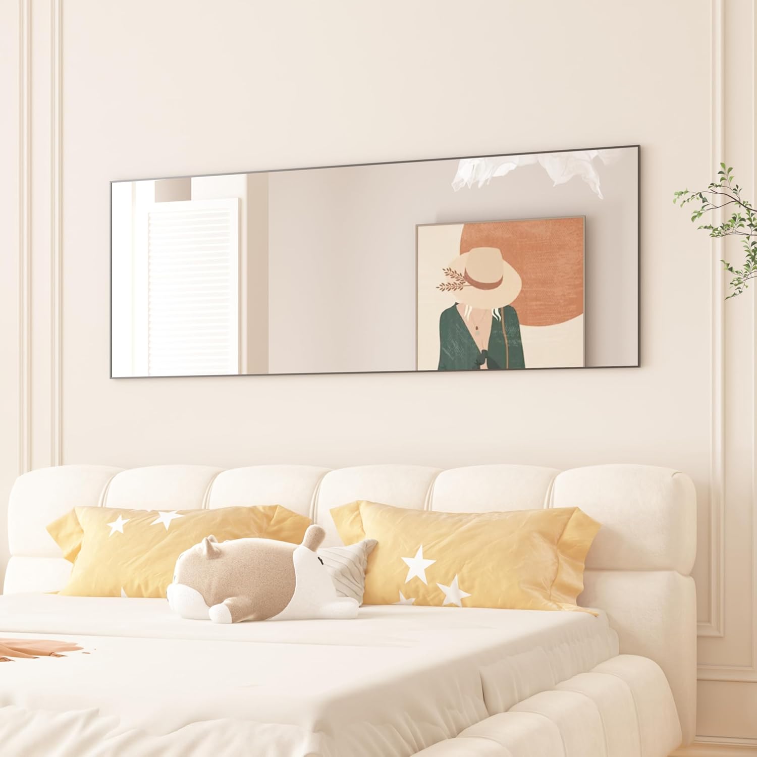 Ainqureen Espejo rectangular de longitud completa de 64 x 21 pulgadas, marco de aluminio, para pared e inclinado, espejo negro grande para