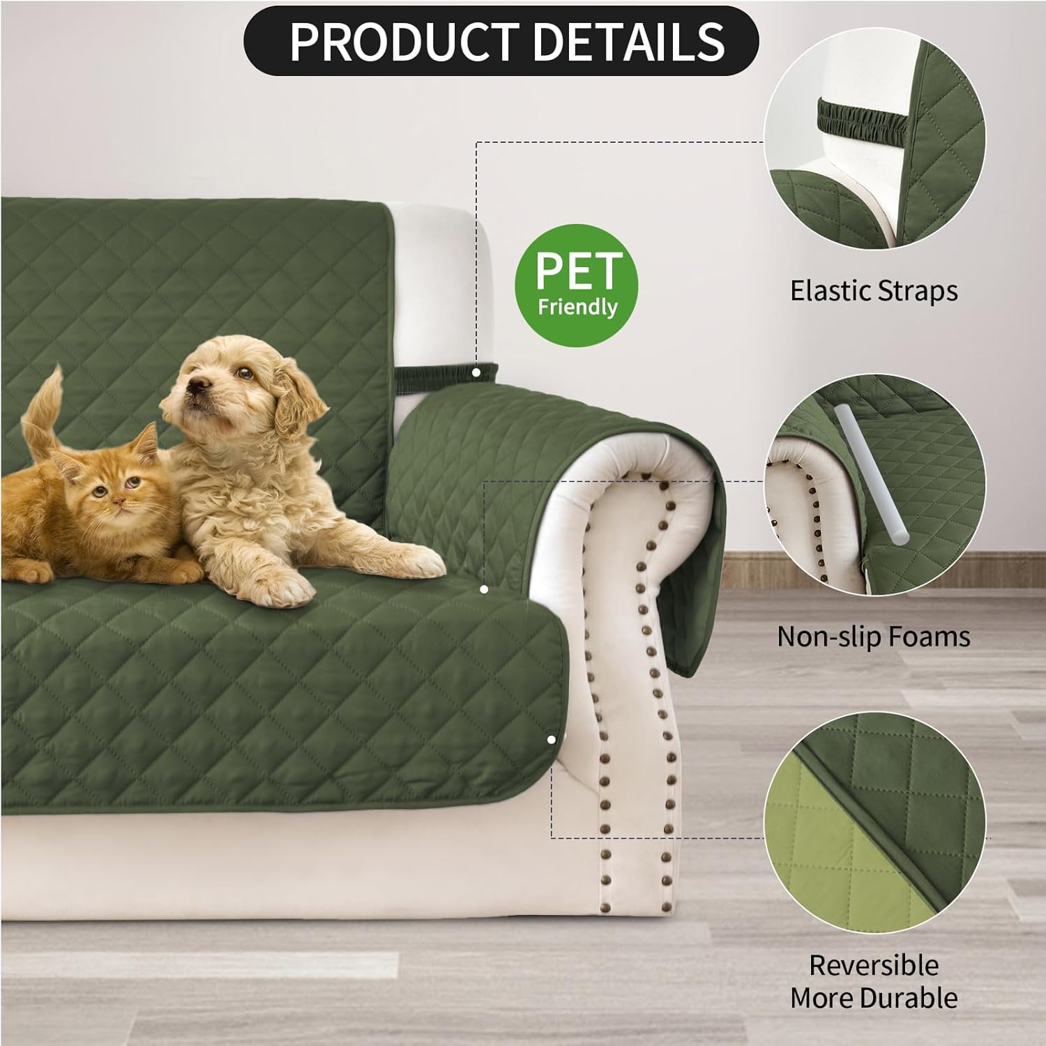 Fandyacke Fundas reversibles para sofá, protector de muebles para perros (sofá, verde oscuroverde claro)