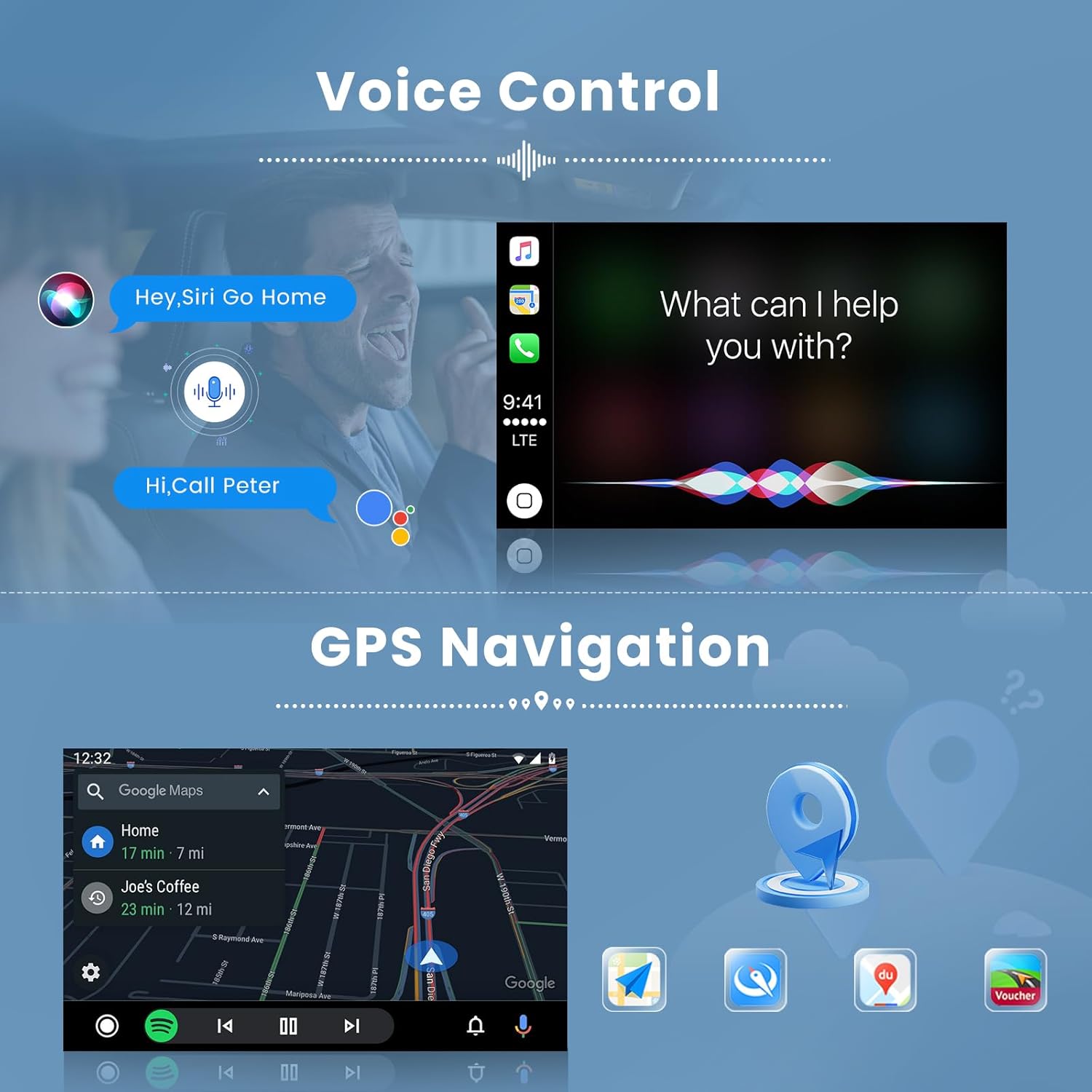 Inefala Estéreo portátil inalámbrico para automóvil Apple CarPlay de 7 pulgadas, soporte para tablero CarPlay con Android Auto, pantalla táctil Full