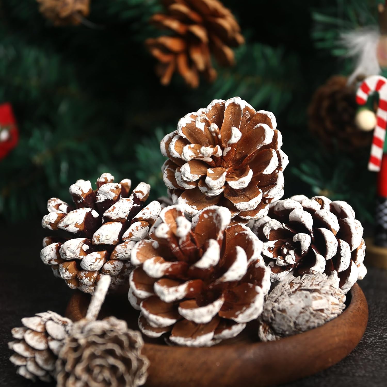 JOHOUSE 30 piezas de decoración de piñas de nieve, conos de pino naturales para manualidades, adornos de cono de pino de Navidad para árbol de