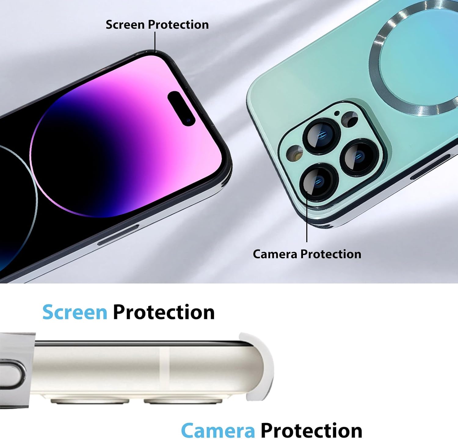 MZELQ Funda compatible con iPhone 14 Pro Max (soporte para Magsafe), funda magnética degradada con cargador inalámbrico, cubierta trasera de vidrio