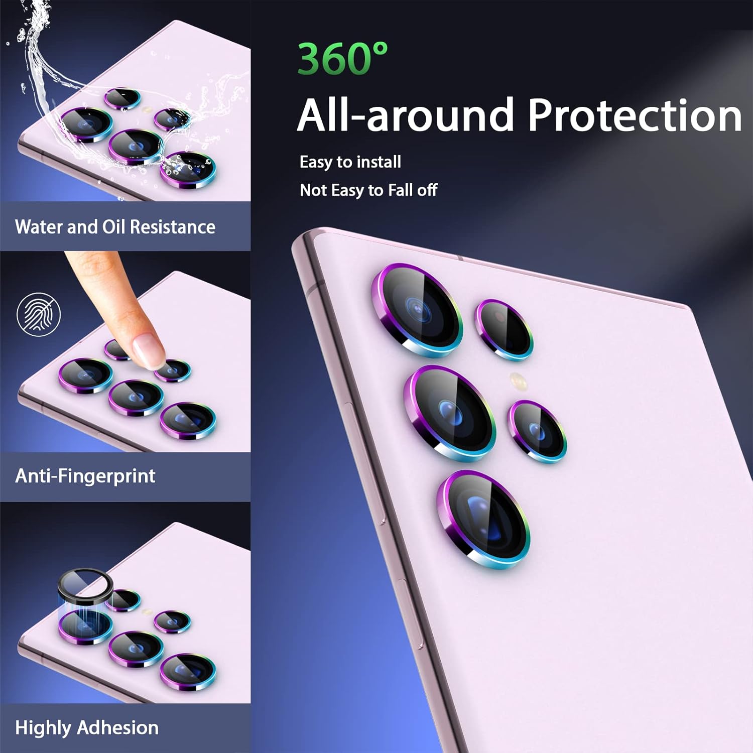 Paquete de 2 protectores de lente de cámara para Samsung Galaxy S23 Ultra, 9H, vidrio templado, accesorios de anillo individual, paquete de 2