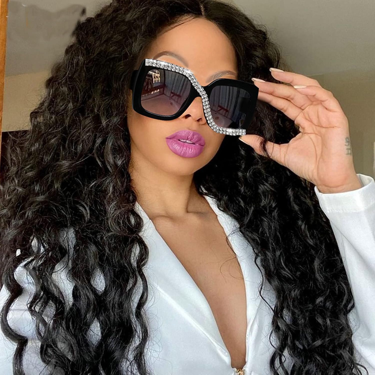 mincl Gafas de sol de lectura bifocales brillantes con diamantes de moda para mujer, protección UV 400, para exteriores, lectores solares cuadrados