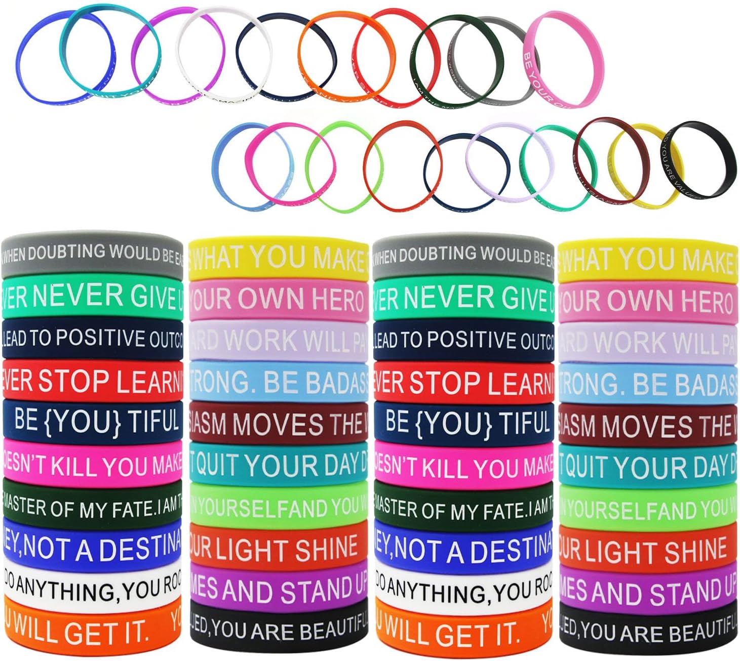 60 pulseras de silicona con cita motivacional, pulseras de goma inspiradoras de colores, impermeables, elásticas, unisex, para fitness, deportes,