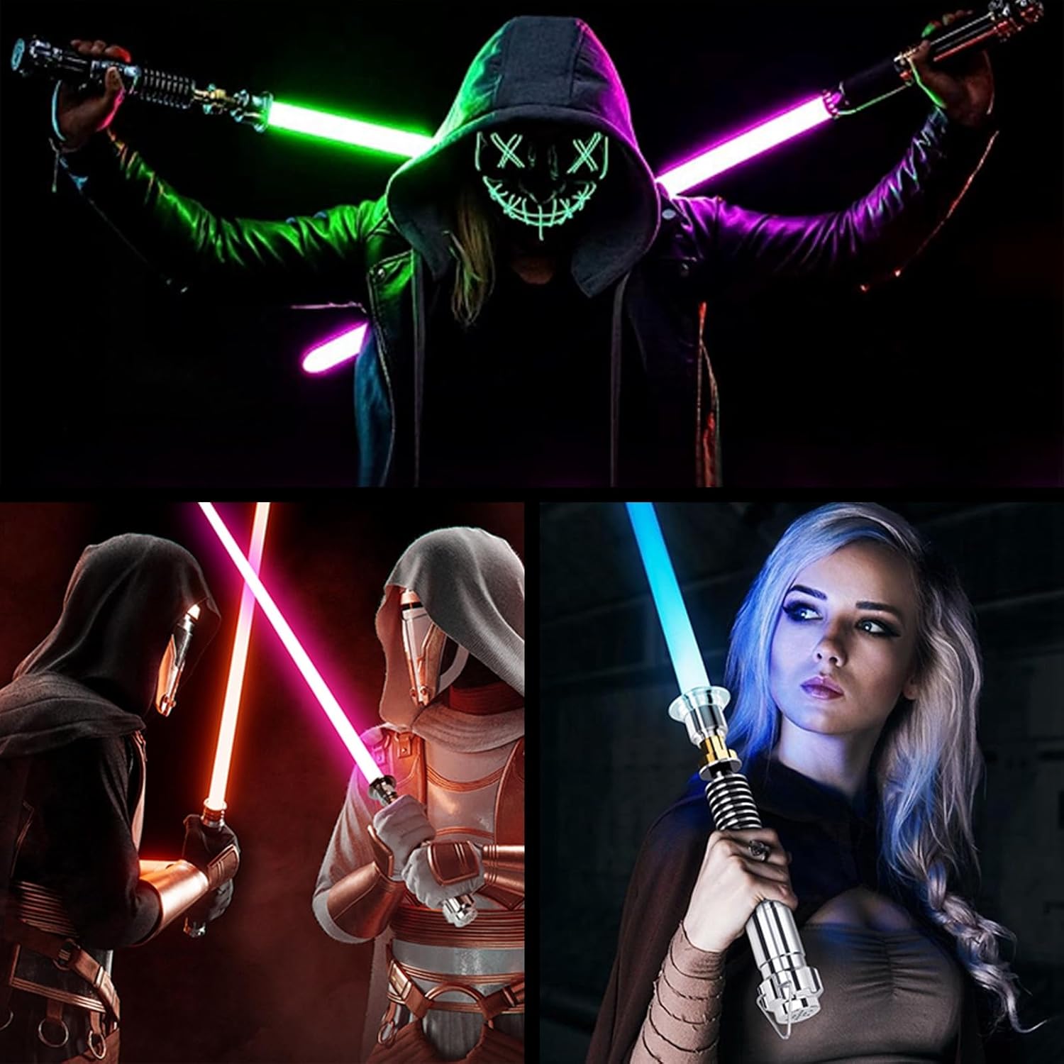 ELESKOCO Sable de luz de duelo suave con aplicación, control de movimiento RGB infinito 16 colores cambiables Luke Light Sable  Sable de luz de