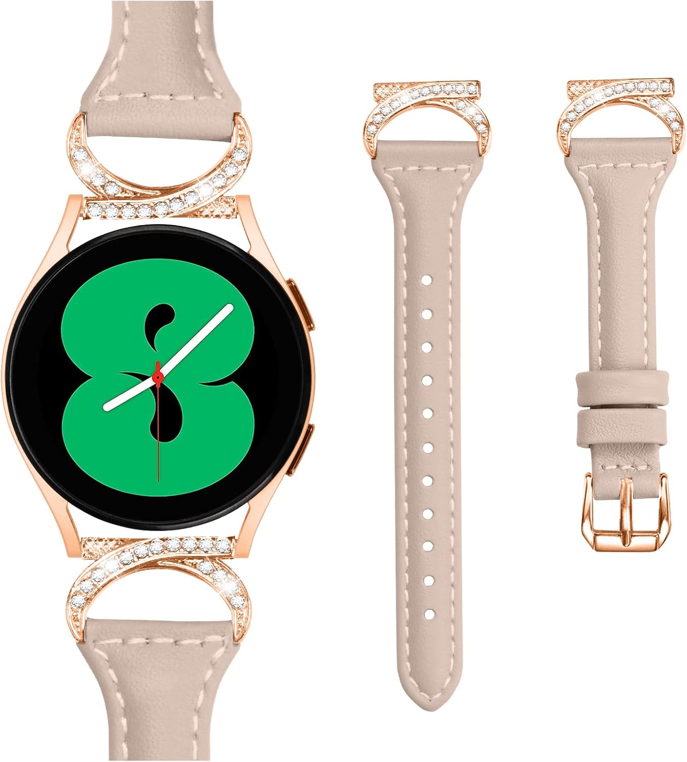 Genuine Leather Bands Compatible for Samsung Galaxy Watch 654 40mm 44mm, 5 Pro, Watch 64 Classic 43mm 47mm 42mm 46mm, Horn-shaped Diamond Metal
