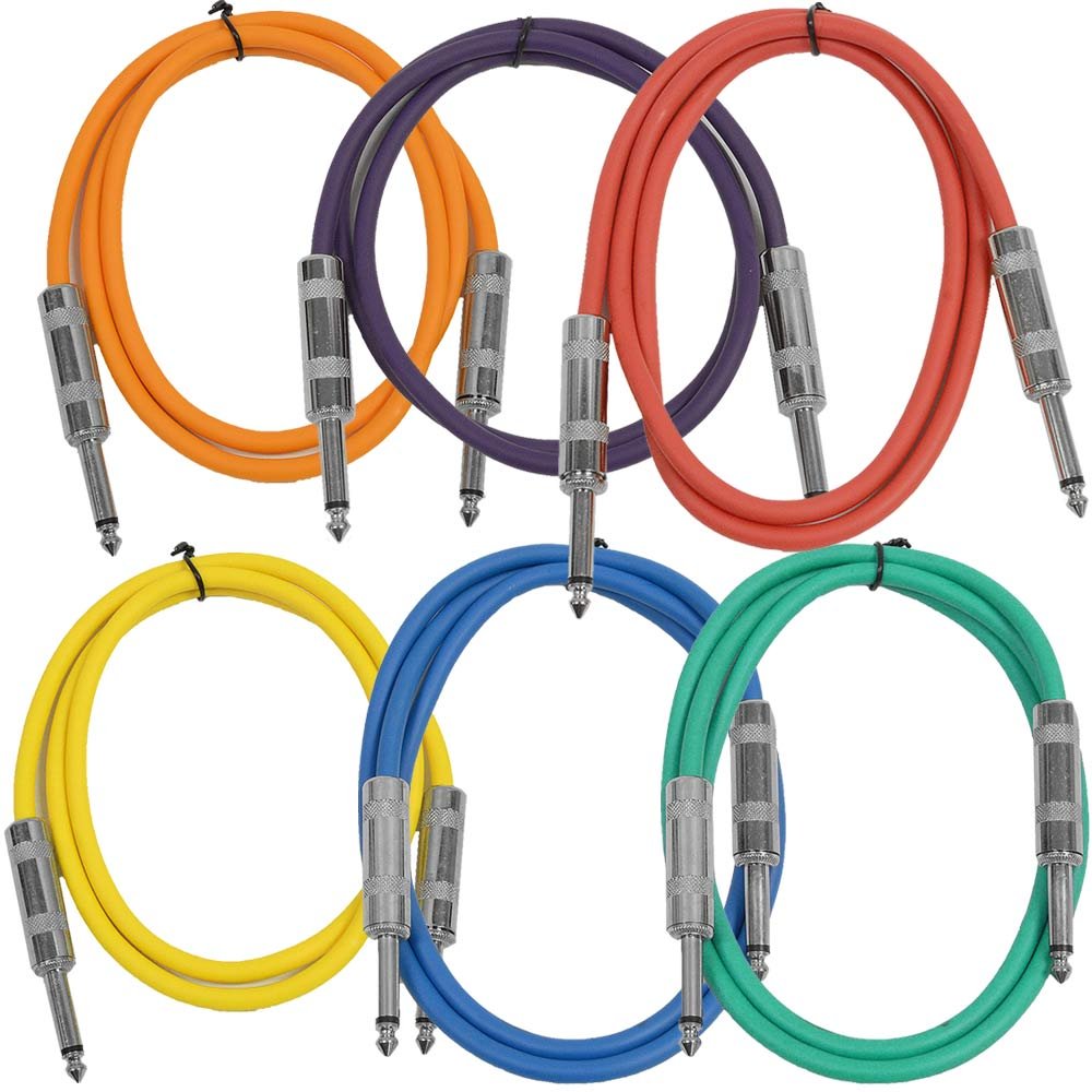 Seismic Audio Cables de guitarra para altavoces, cables de guitarra TS de  pulgadas, 3 pies, multicolor, paquete de 6